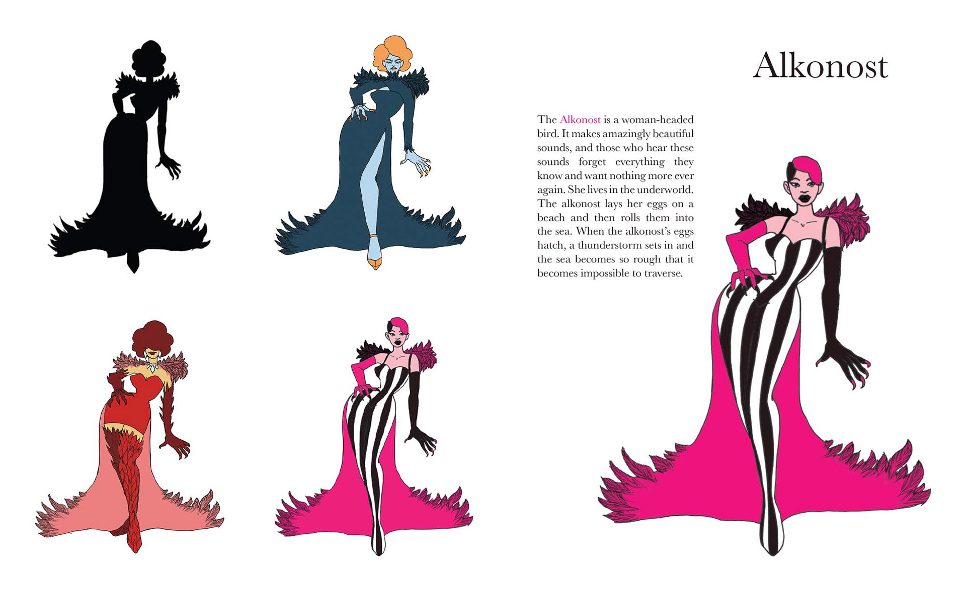 Silhouette Study and Character Designs of the Alkonost
