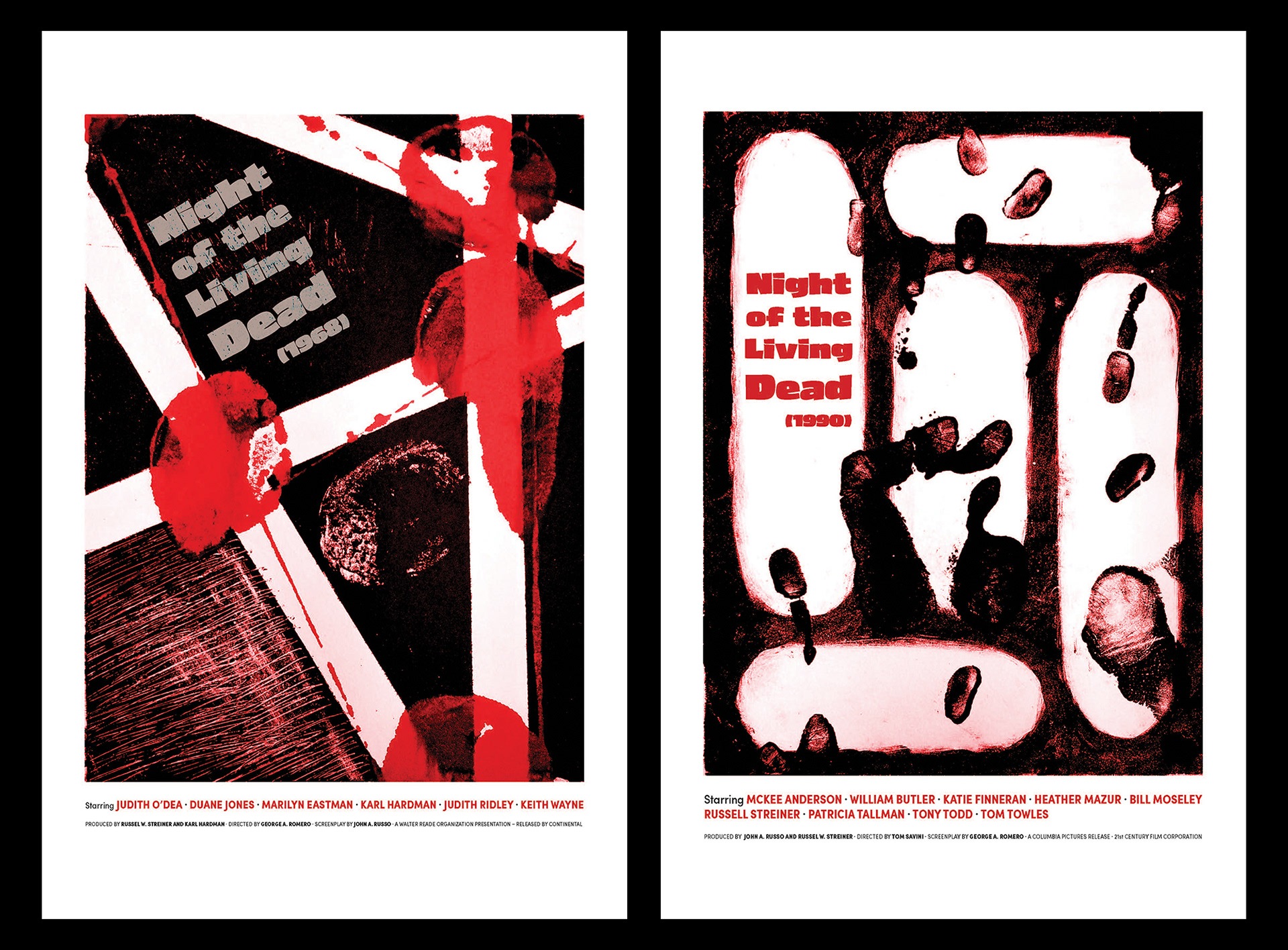 Posters advertising "Night of the Living Dead (1968)" (left) and "Night of the Living Dead (1990)" (right).
