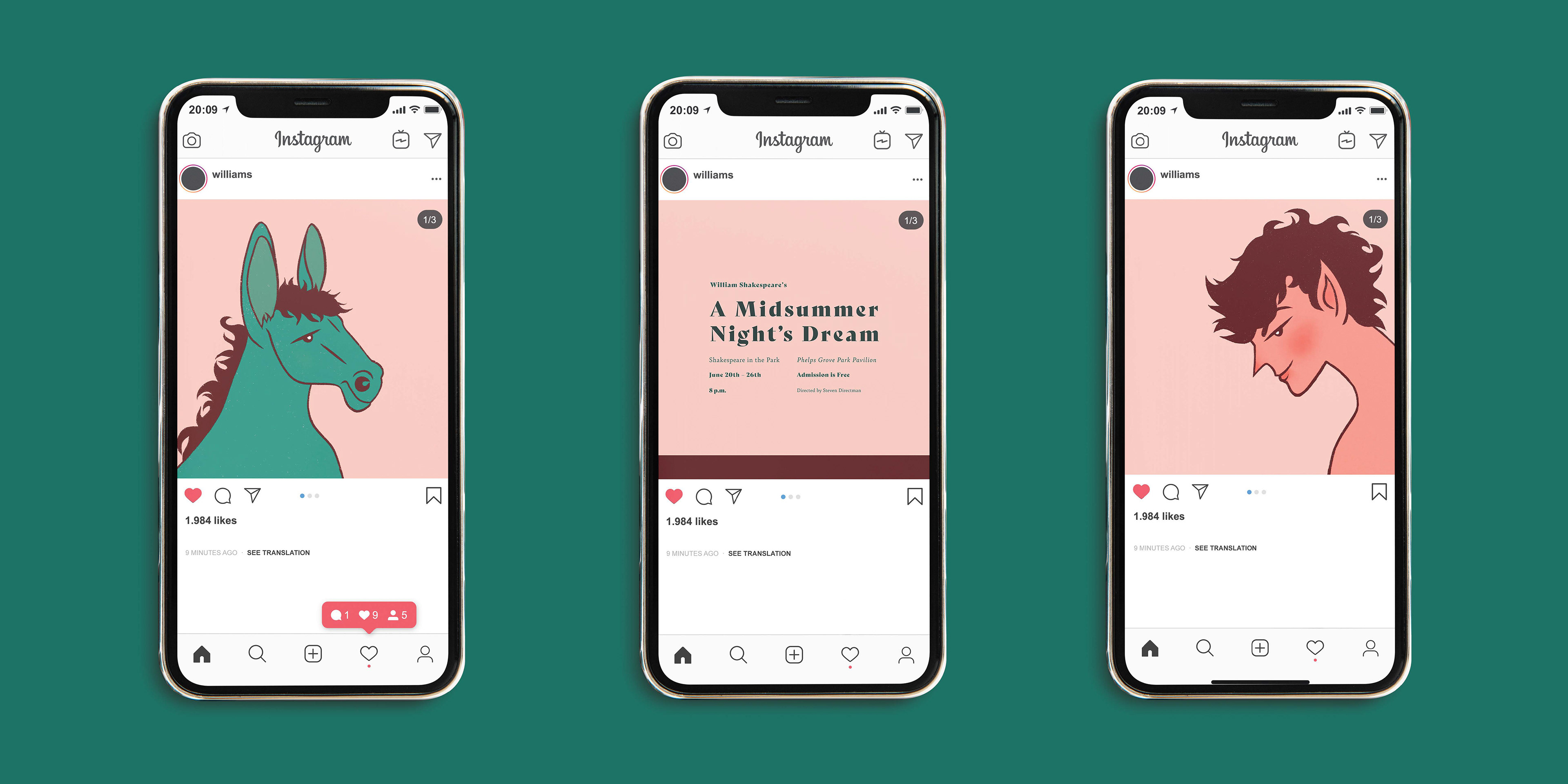 Instagram Carousel Design for "A Midsummer Night's Dream"