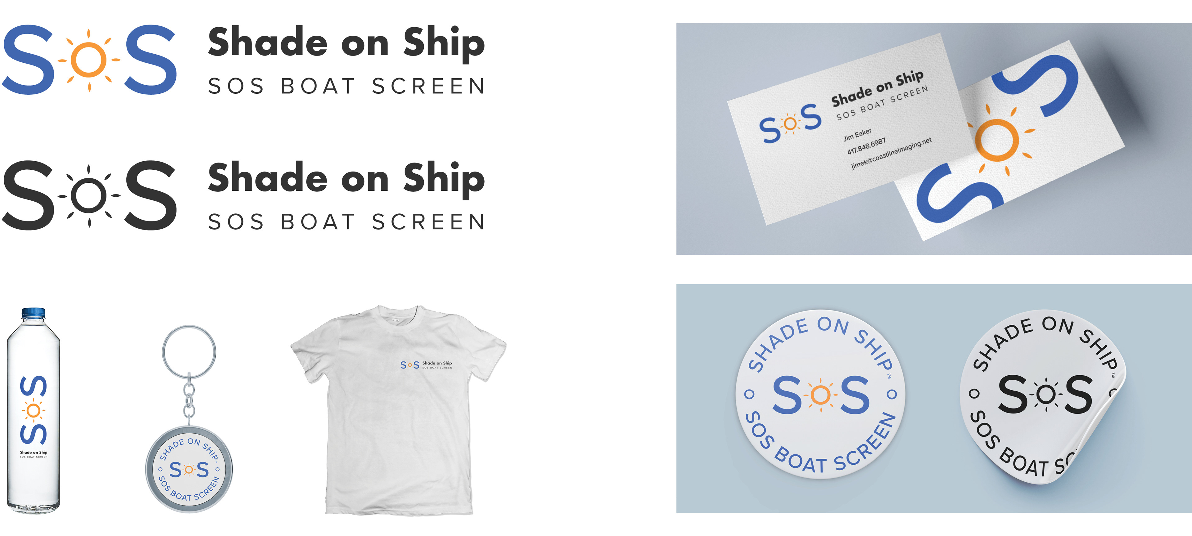 Logo and Business Card Design for "Shade on Ship: SOS Boat Screen"