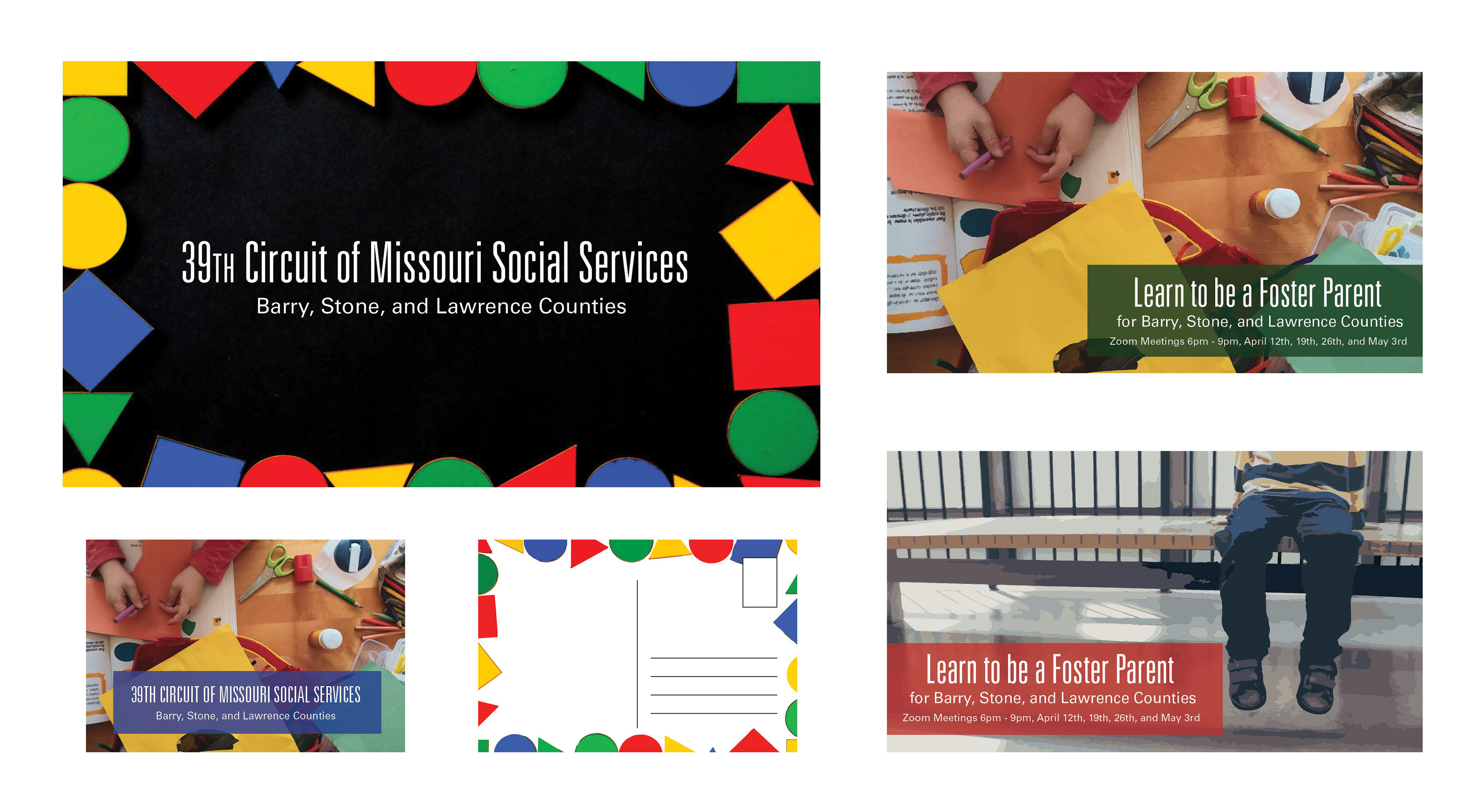 Promotional Advertising Design and Postcard Design (bottom left) for the 39th Circuit of Missouri Social Services