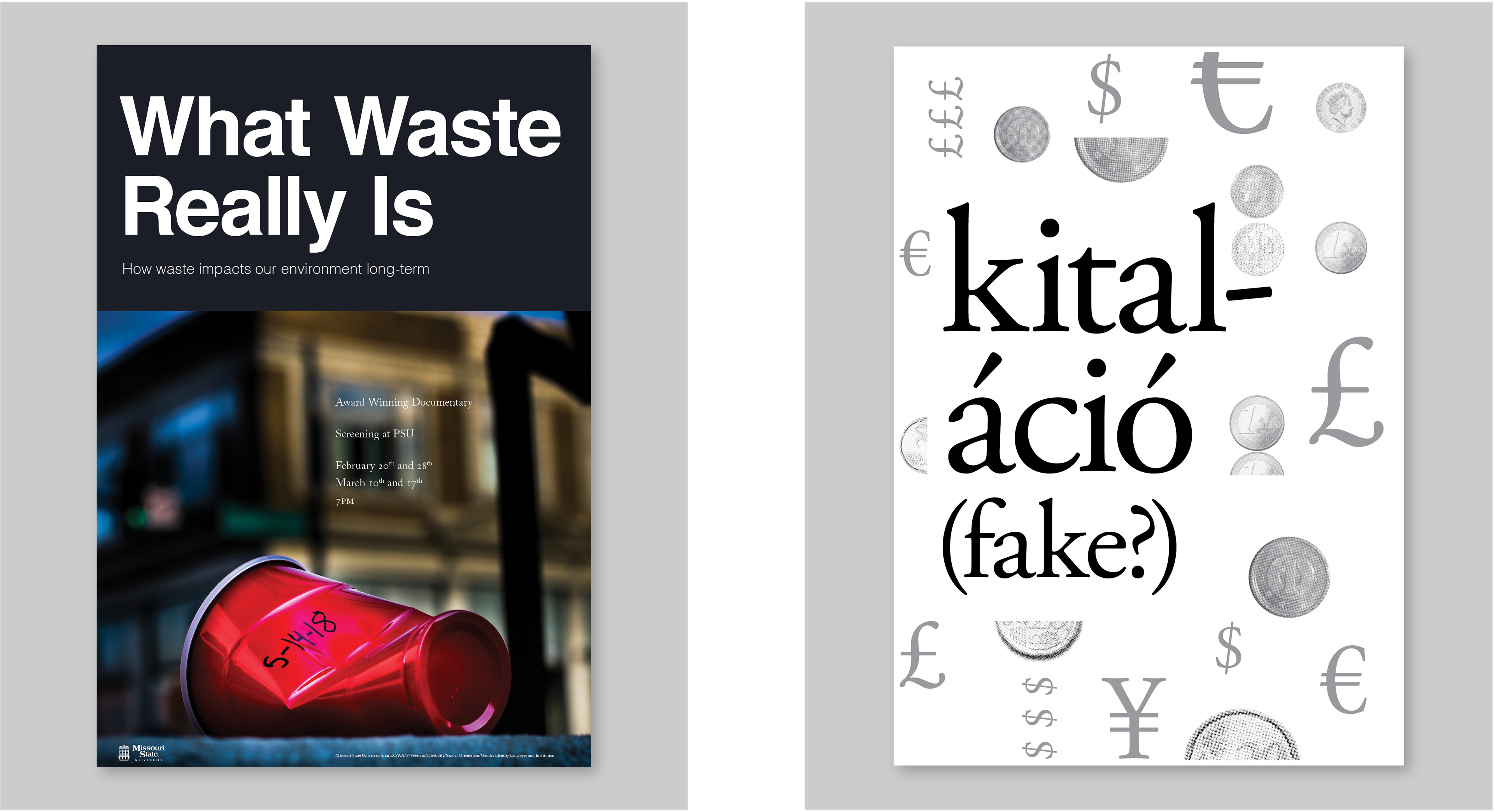 Poster for a documentary screening (left), “Fiction” TYPO-ZONE Poster (right).