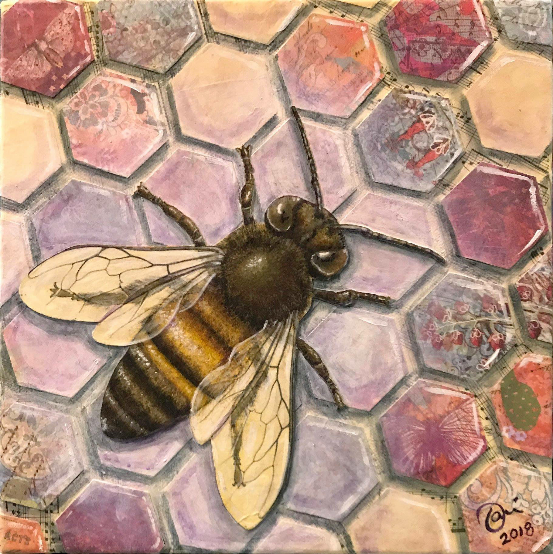 "Bee" :: 12x12 Collage on Cradled Panel