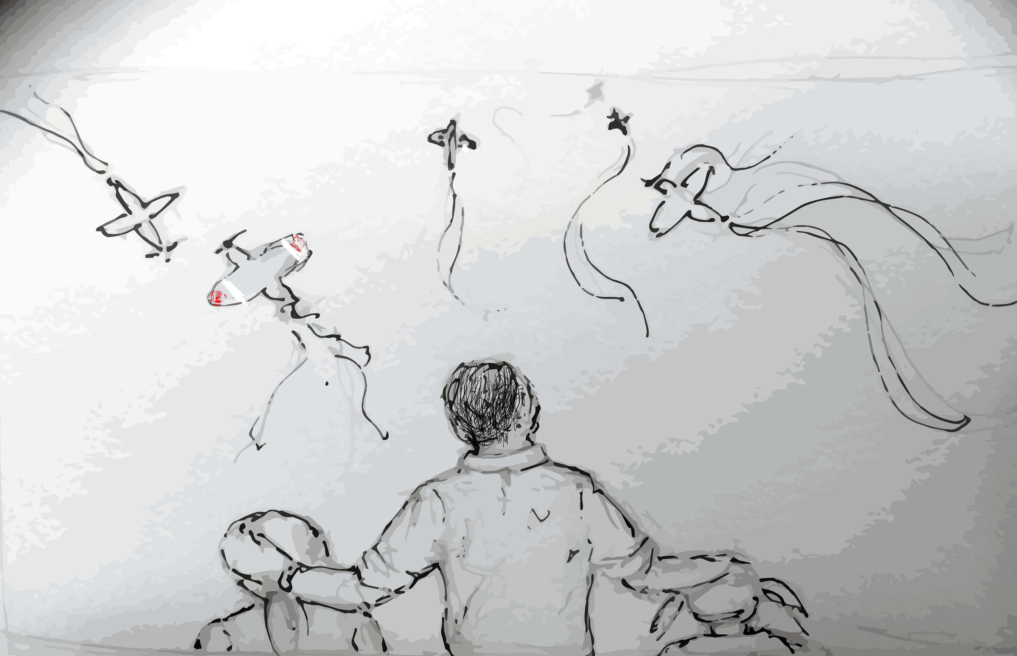 Character & sisters watching Battle of Britain storyboard drawing