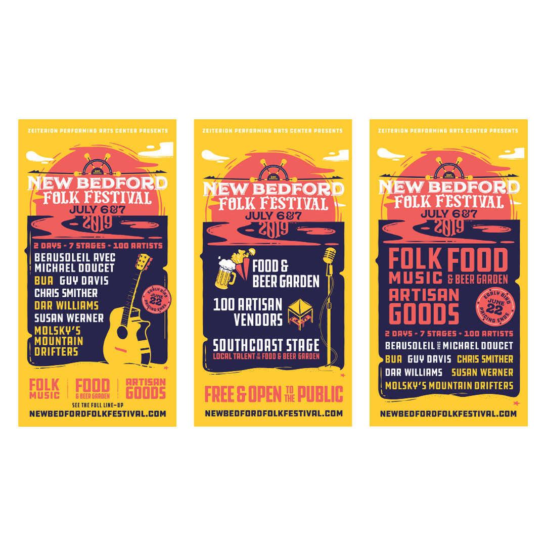 2019 New Bedford Folk Festival web and newspaper ads (2/3).