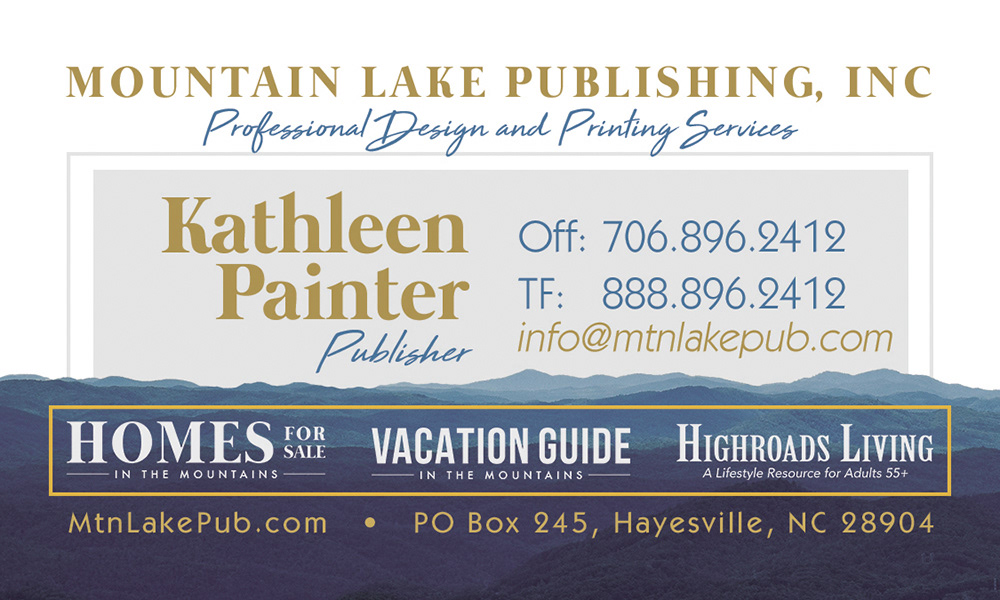 Mountain business card design, blue and gold, Mountain lake publishing