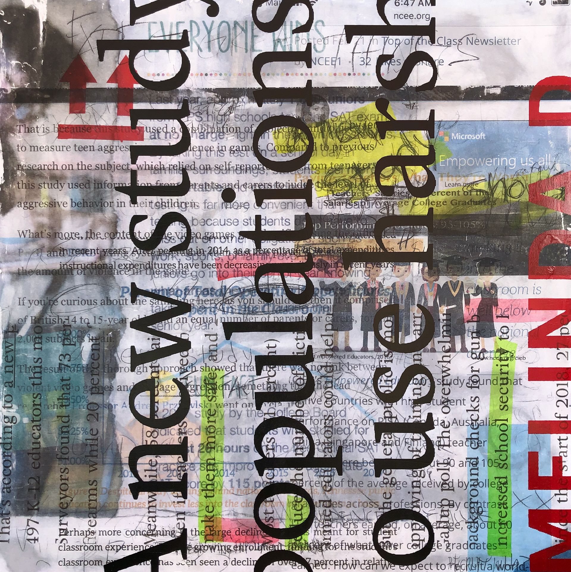 Large image of A New Study Shows... Mixed-media collage on aluminum composite panel.