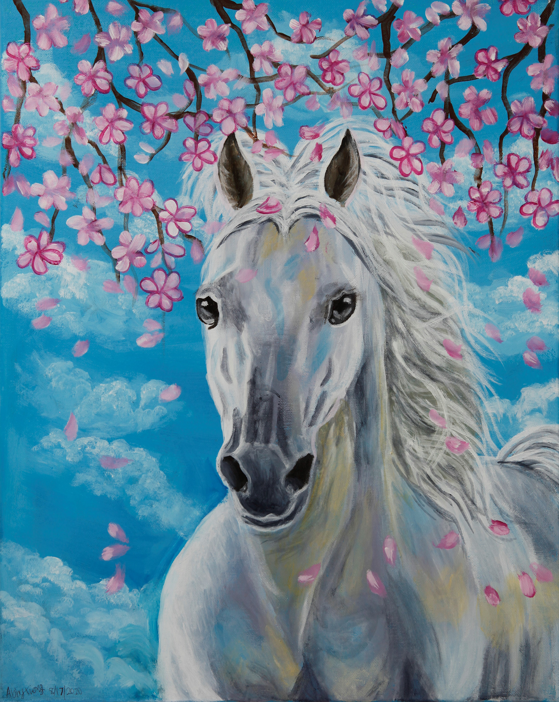 Horse in cherry blossom