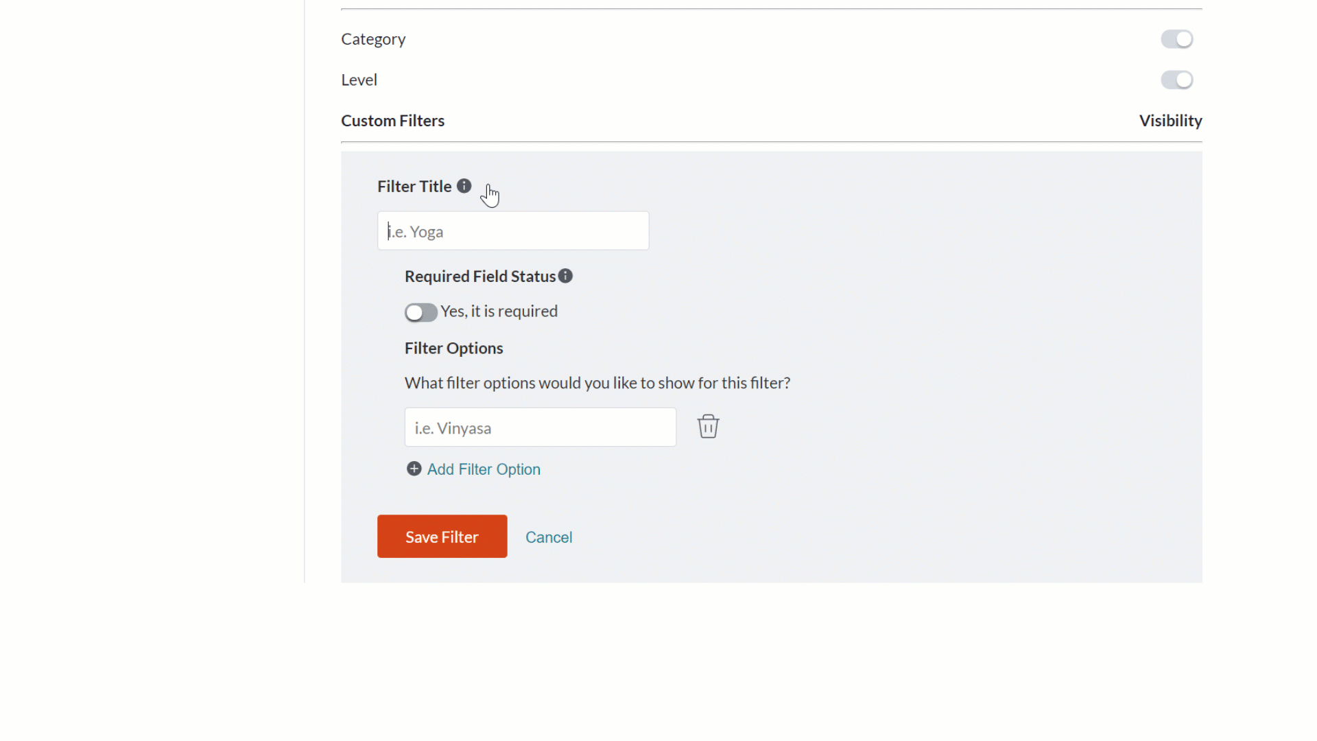 Adding filter options