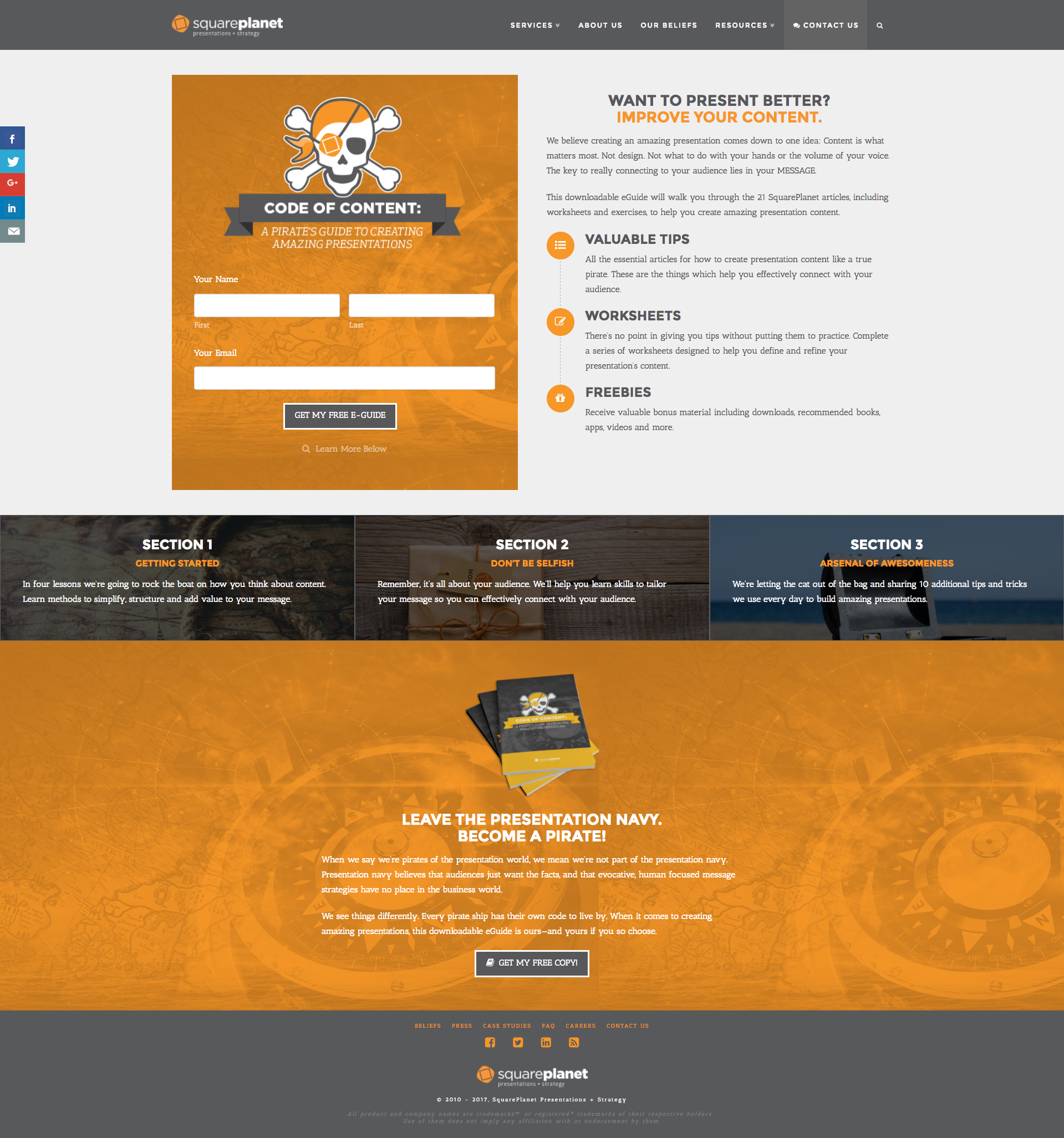 Code of Content eGuide landing page layout.
