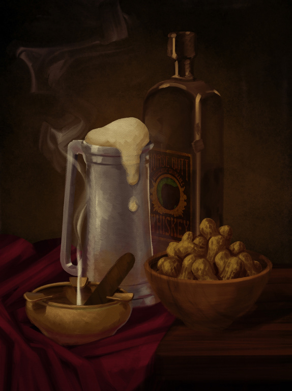 Still-life painting hanging on saloon wall