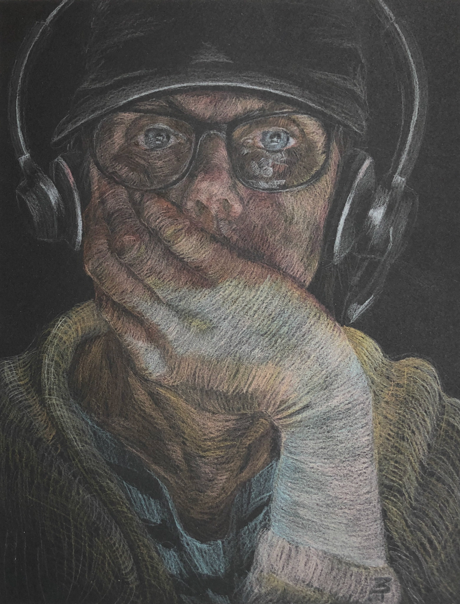 On Zoom, Self-portrait 2021, Watercolor pencils