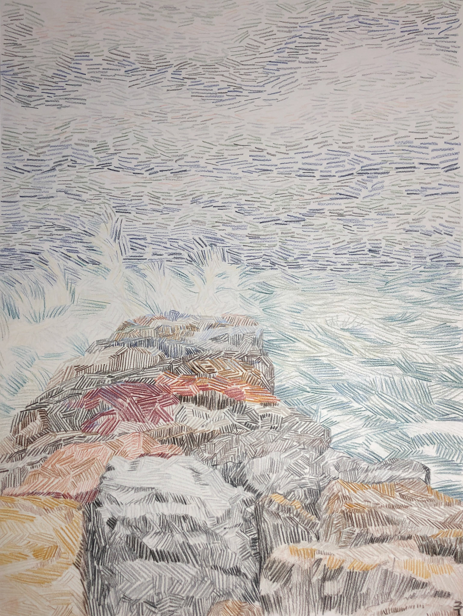 Jetty, Watercolor pencils on paper