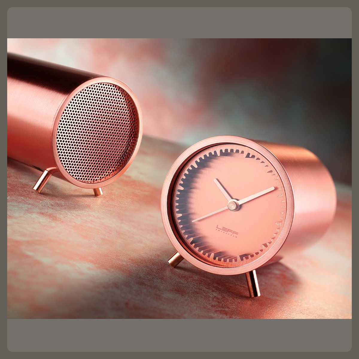 Leff Copper Clock & Speaker, Pete Gardner, Photographer, Studio, Still Life, London, UK, © Copyright Pete Gardner
