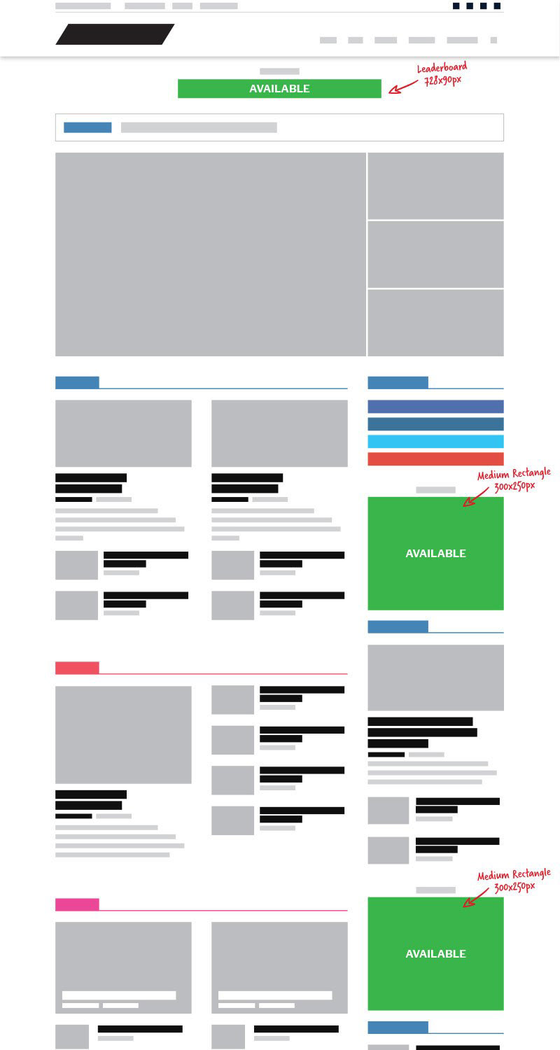 Available ad space on homepage.