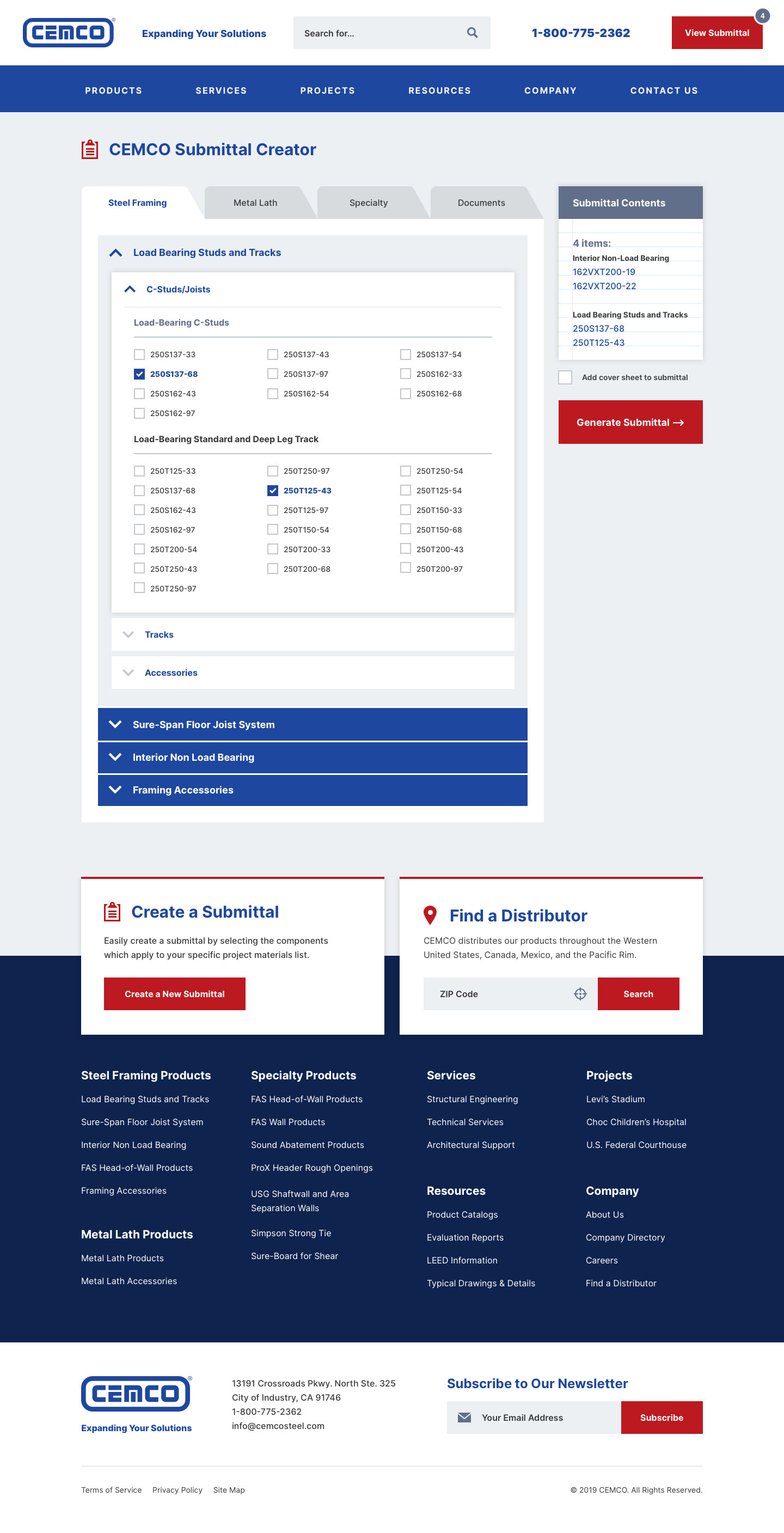 CEMCO — Submittal Creator Page Mockup
