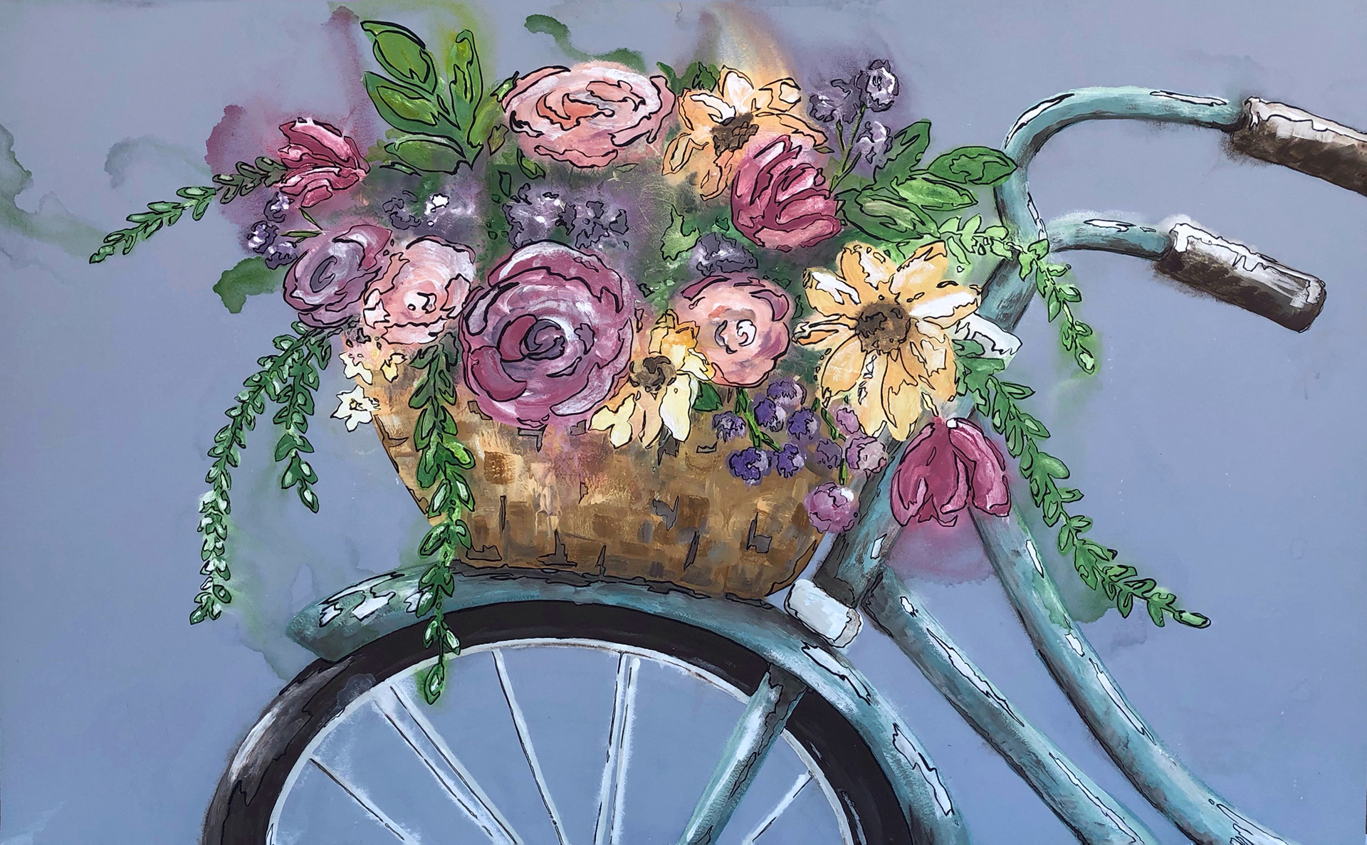"Spring Bike Ride," Acrylic & Ink