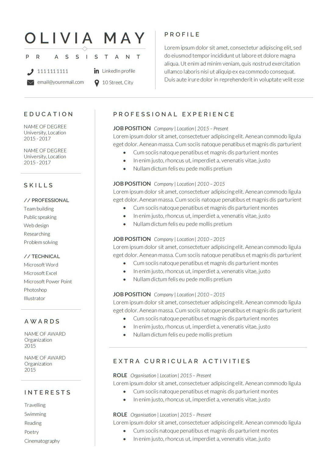 The Resume Coach One Page Resume Olivia May