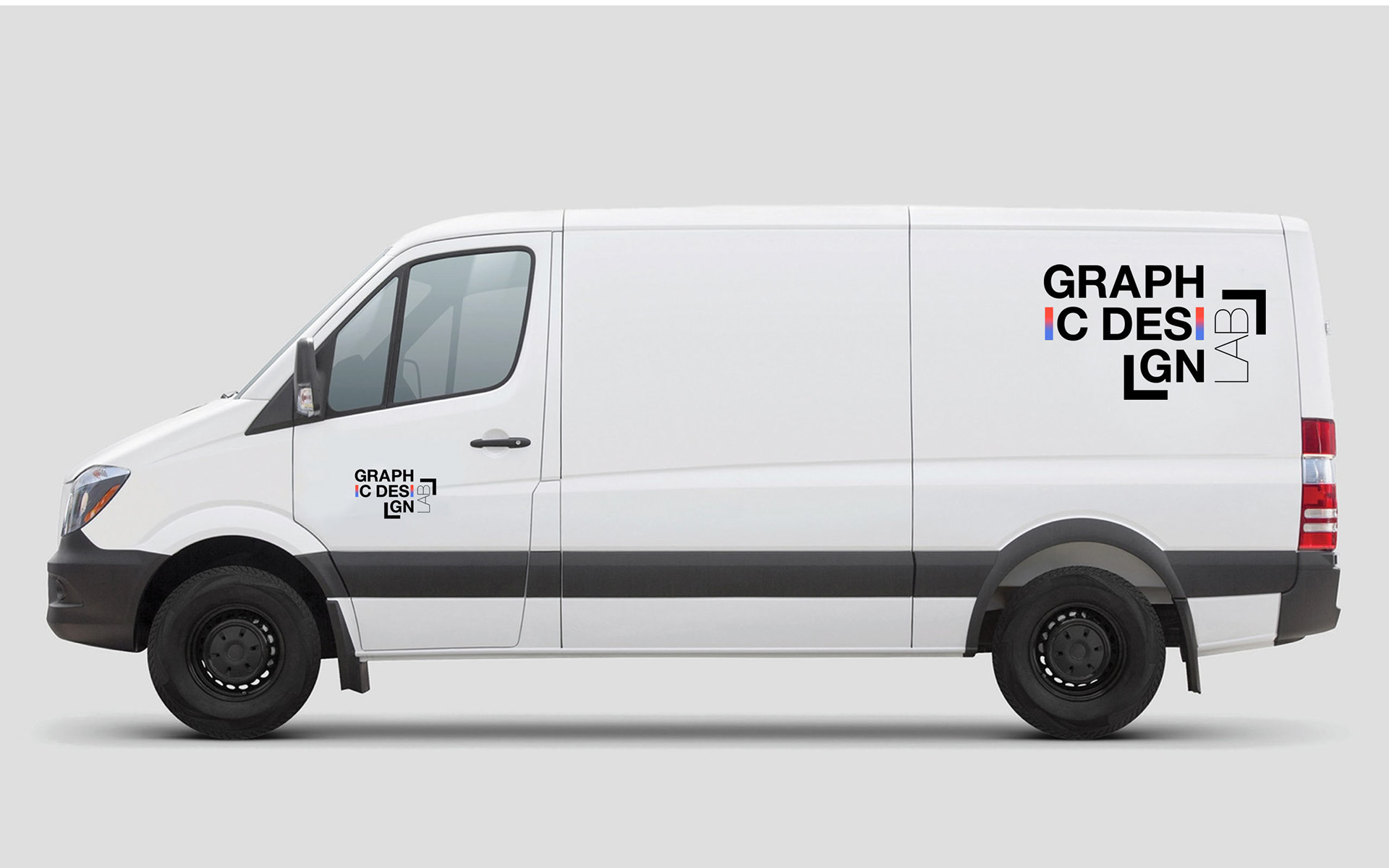 White van displaying logo