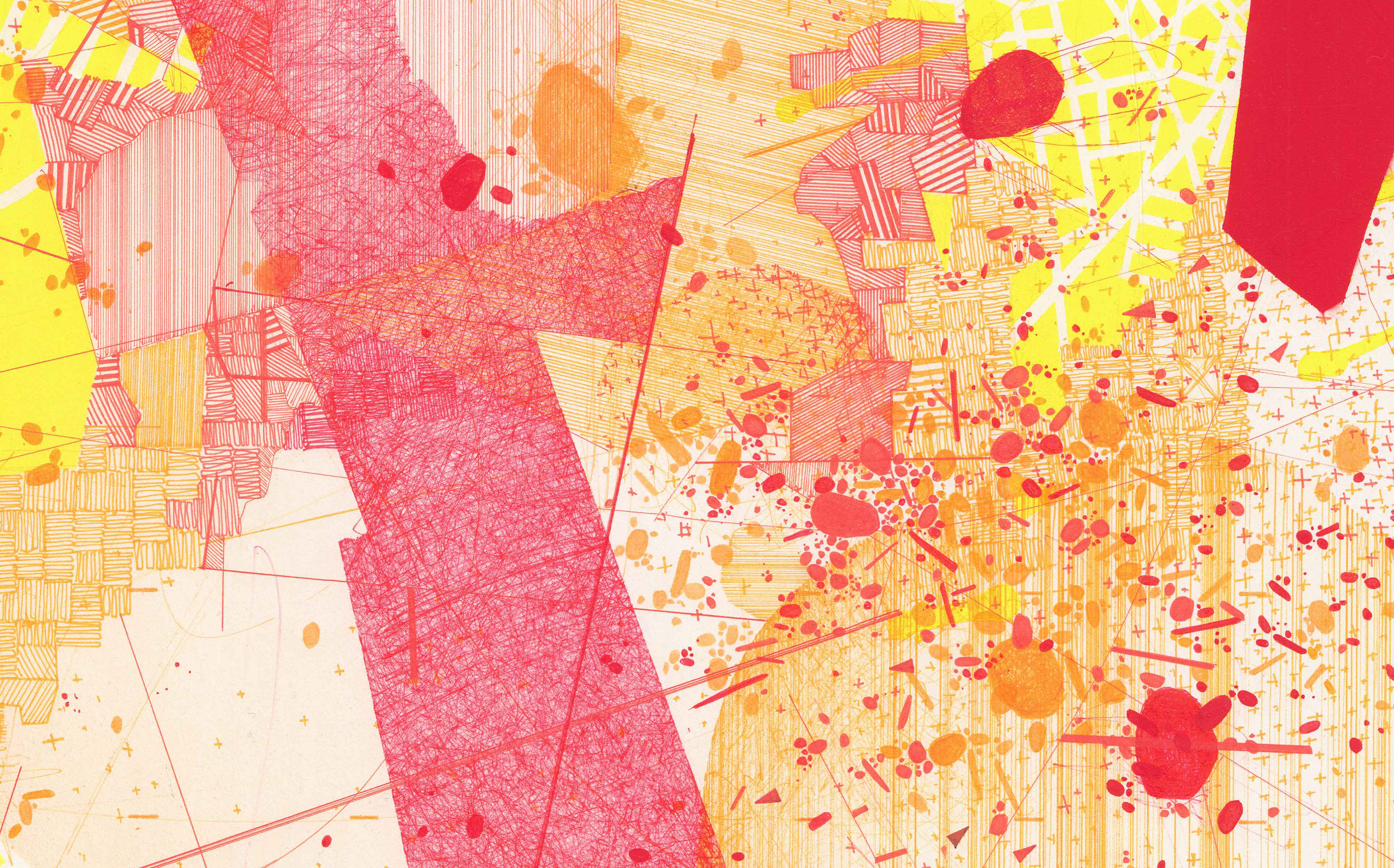 Detail of Asvariant 1, 2022 Ink and water-based pigment dispersions with acrylic binder on 640gsm archival quality paper 41" x 29.5" (104.14cm x 74.93cm) by Derek Lerner