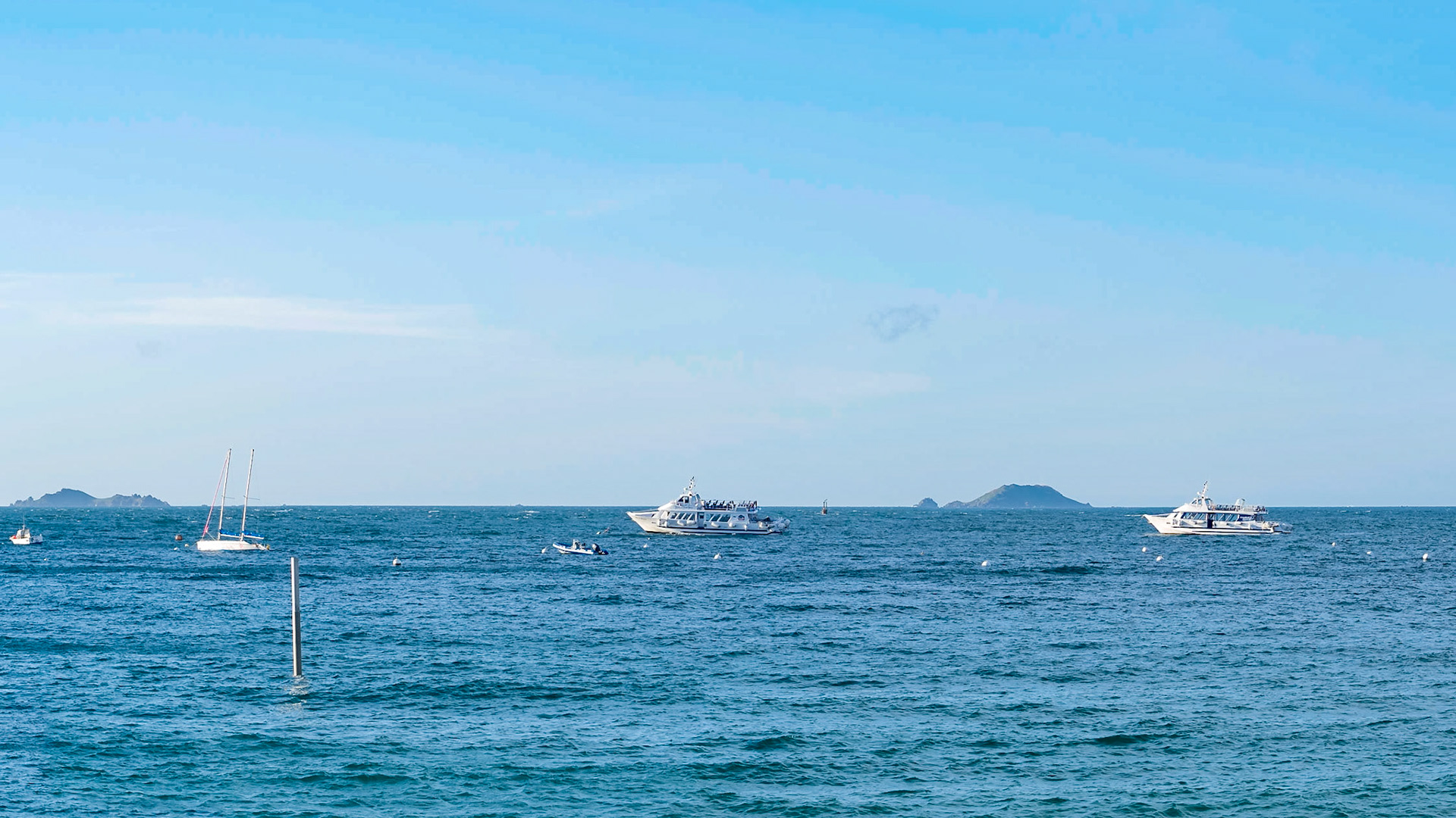 A couple of small boats in the bay of Perros-Guirec, Bretagne.