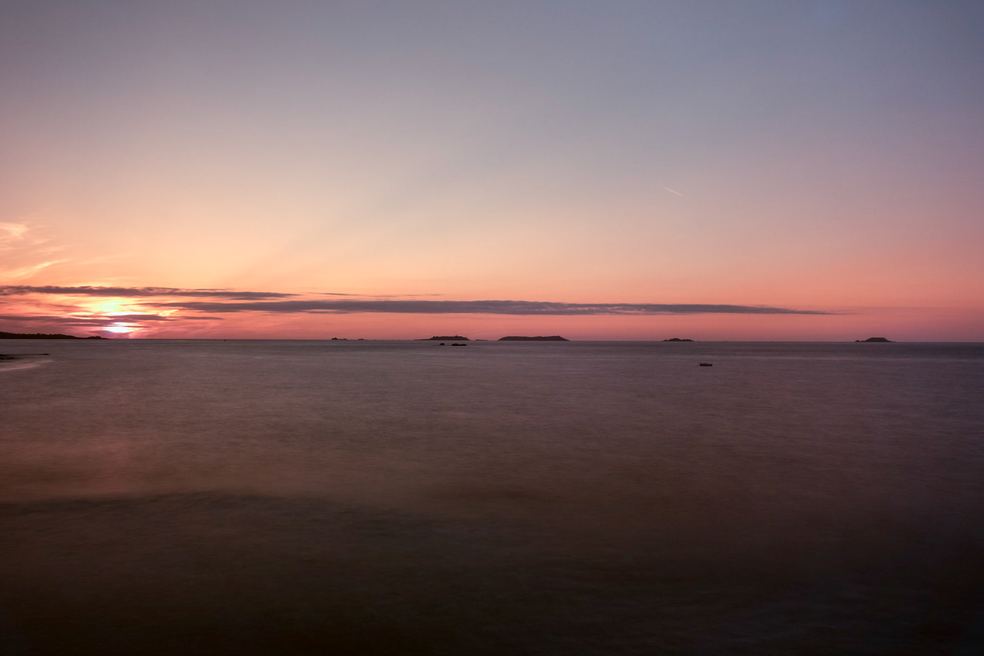 Long exposure sunset shot at the beach of Trestignel in Brittany, France.