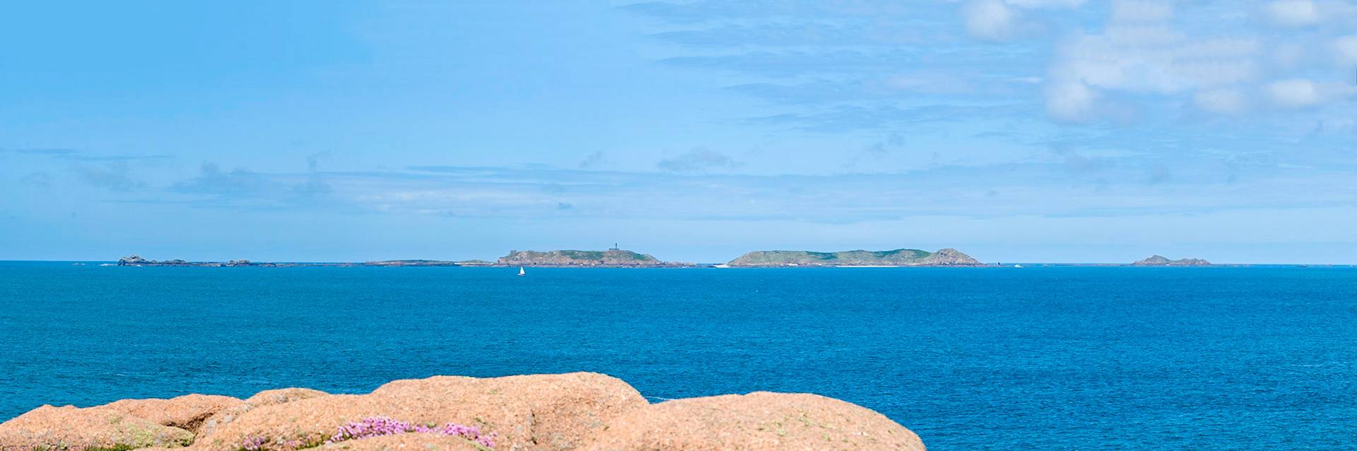 4 of the famous seven islands off the coast at Perros-Guirec along the pink granite shoreline of Brittany, France
