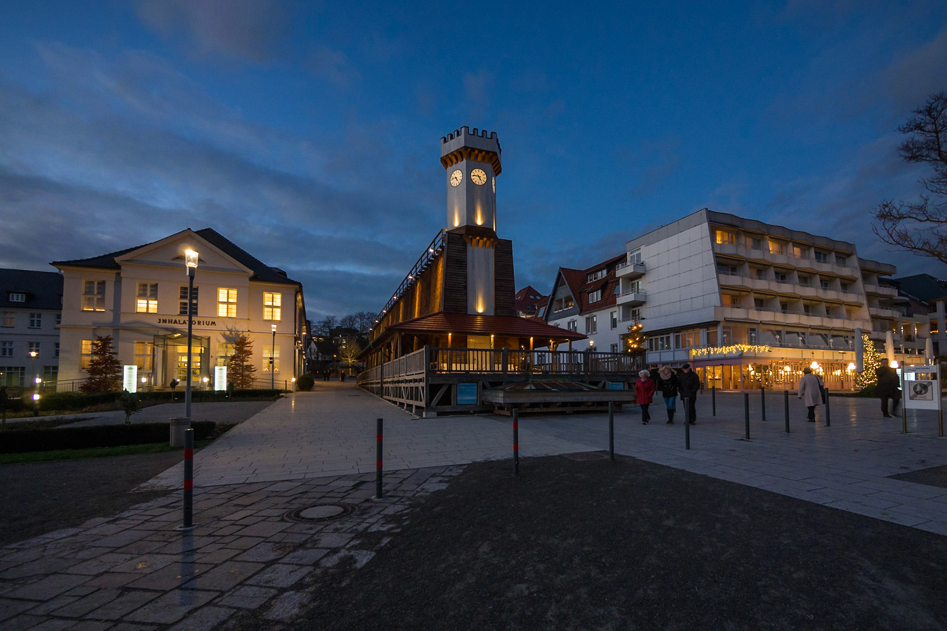 A graduation tower (occasionally referred to as a thorn house) is a structure used in the production of salt which removes water from a saline solution by evaporation, increasing its concentration of mineral salts. The tower consists of a wooden wall-like frame stuffed with bundles of brushwood (typically blackthorn) which have to be changed about every 5 to 10 years as they become encrusted with mineral deposits over time. The salt water runs down the tower and partly evaporates; at the same time some minerals from the solution are left behind on the brushwood twigs.