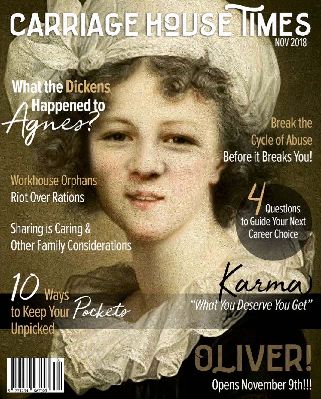 Photoshopped Oliver, actor in local theatrical production, into a 'painting' of his mother and created this mack magazine cover for social media.