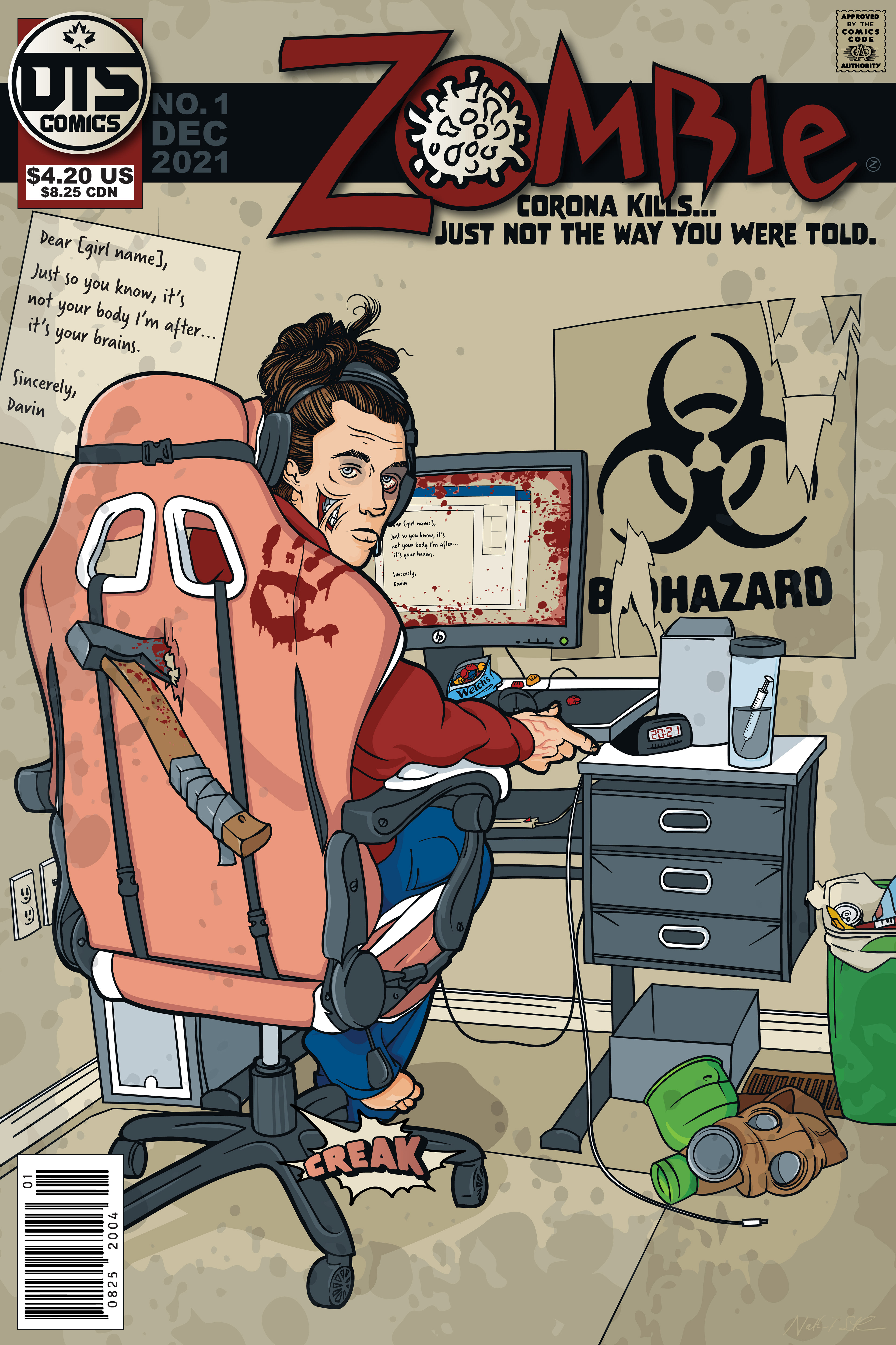 A mock comic book cover I illustrated for a Corona-based Zombie back story.