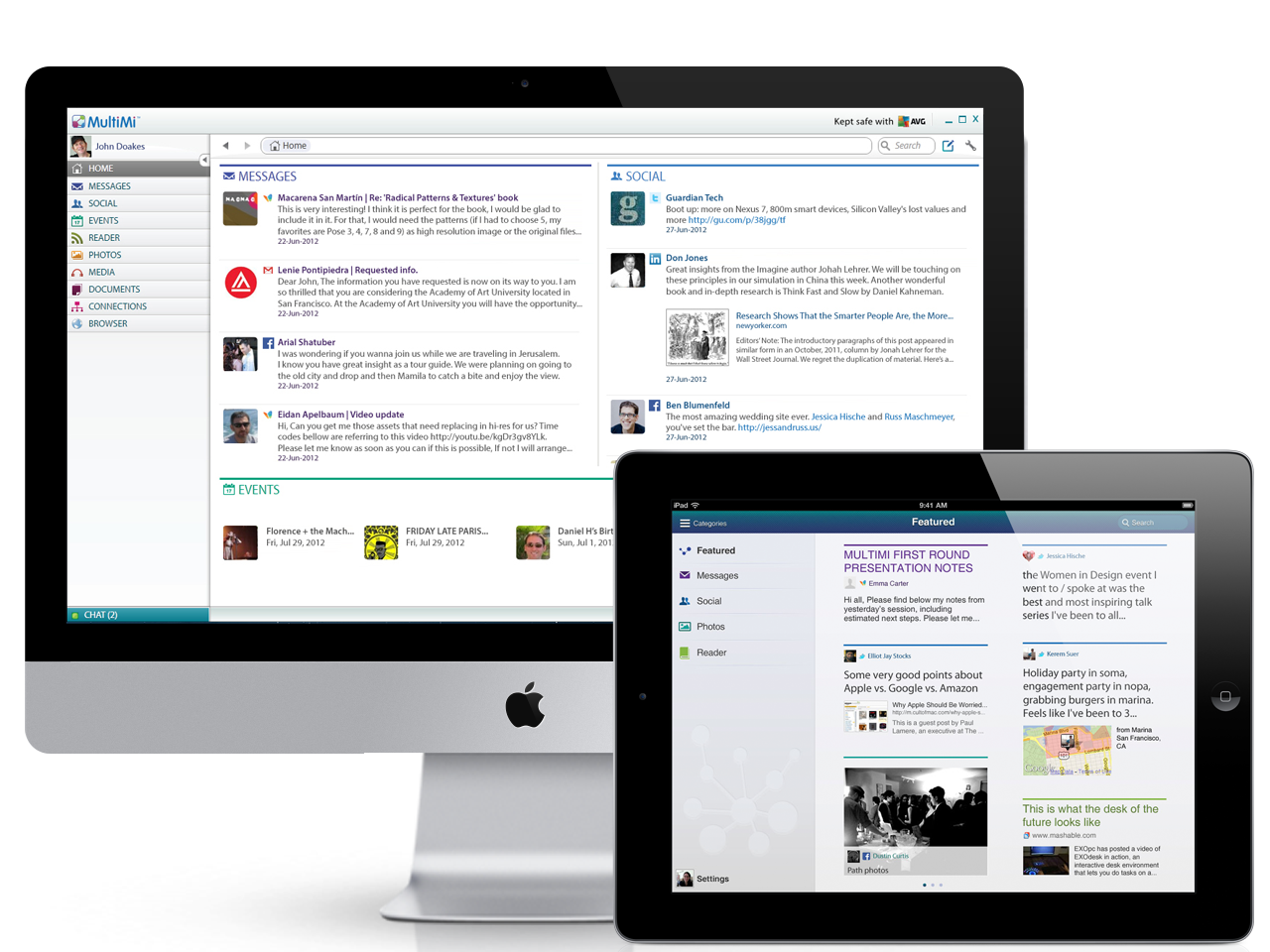 Desktop computer and ipad view of multimi main screen