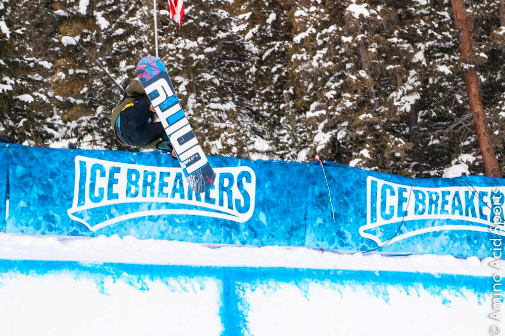 Arielle Gold pulls her McTwist trick with a melon as her inverted cartwheel takes a front grab grab in her 540*spin.