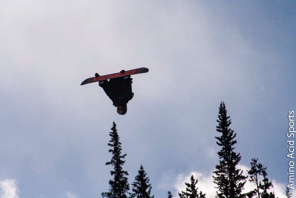 Toby Miller cuts through the cold December of air on his cork front in the halfpipe