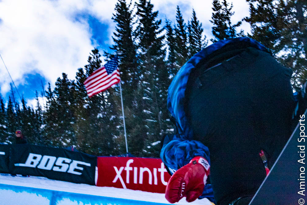 Jake Pates spins and soars on the left wall of Copper's Halfpipe