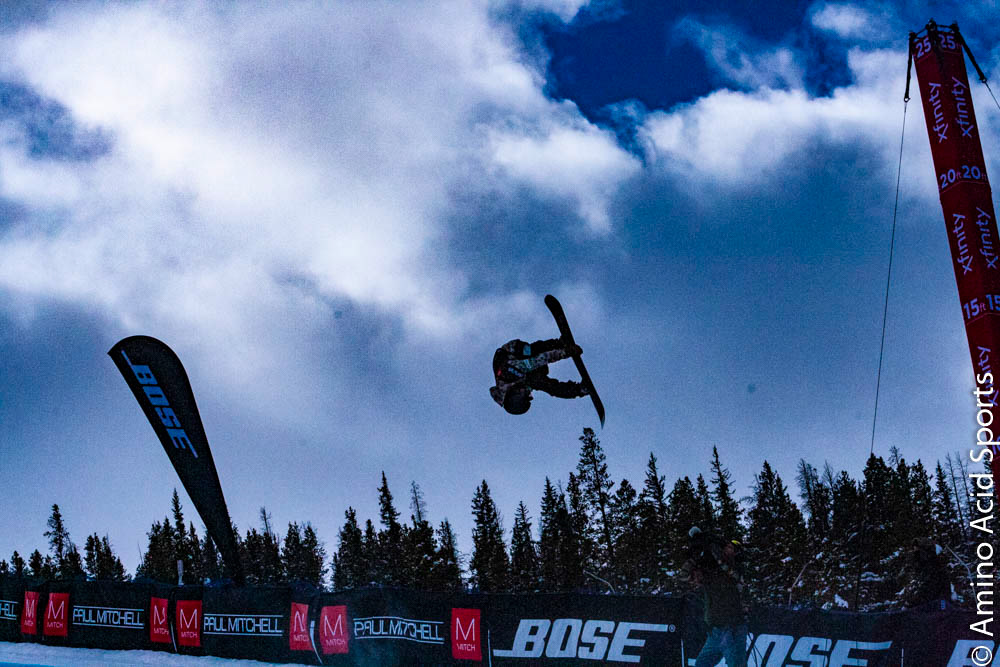Raibo Katayama (JAPAN) rises above Copper's halfpipe in his mute grab backflip