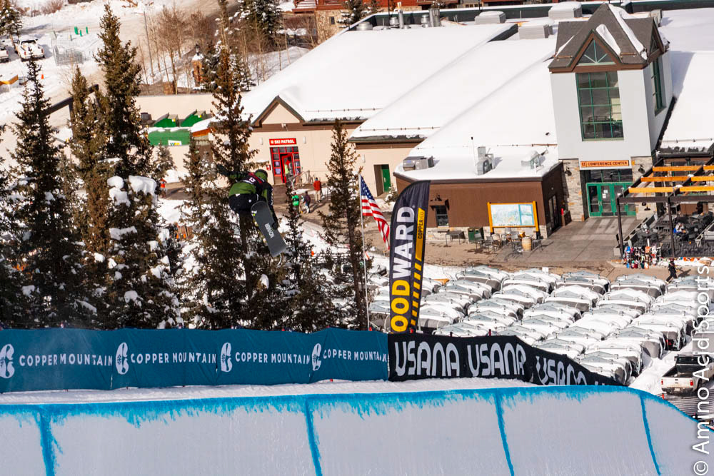 Ikko Anai of Japan tail grabs his spin into his 2nd run at Copper's Hallfpipe