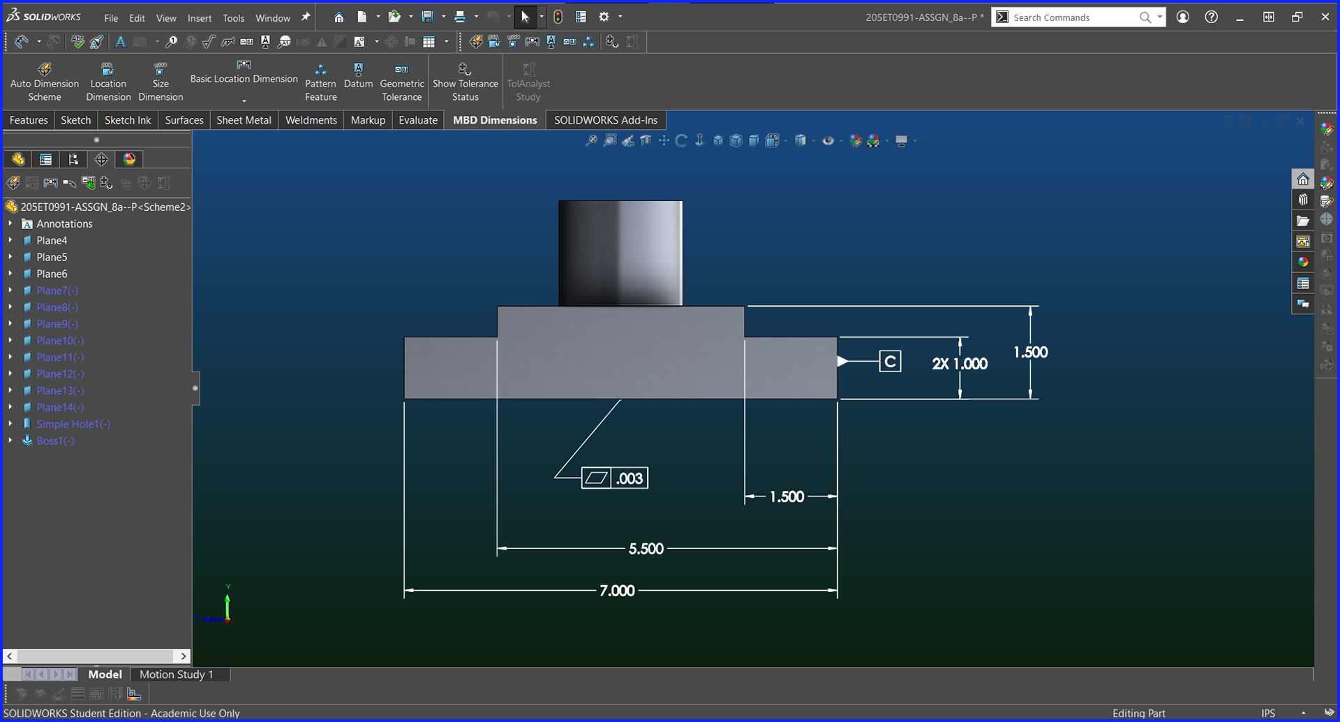 Manufacturing Part - MBD w/ GD&T - Front View - CATIA 3D Exp