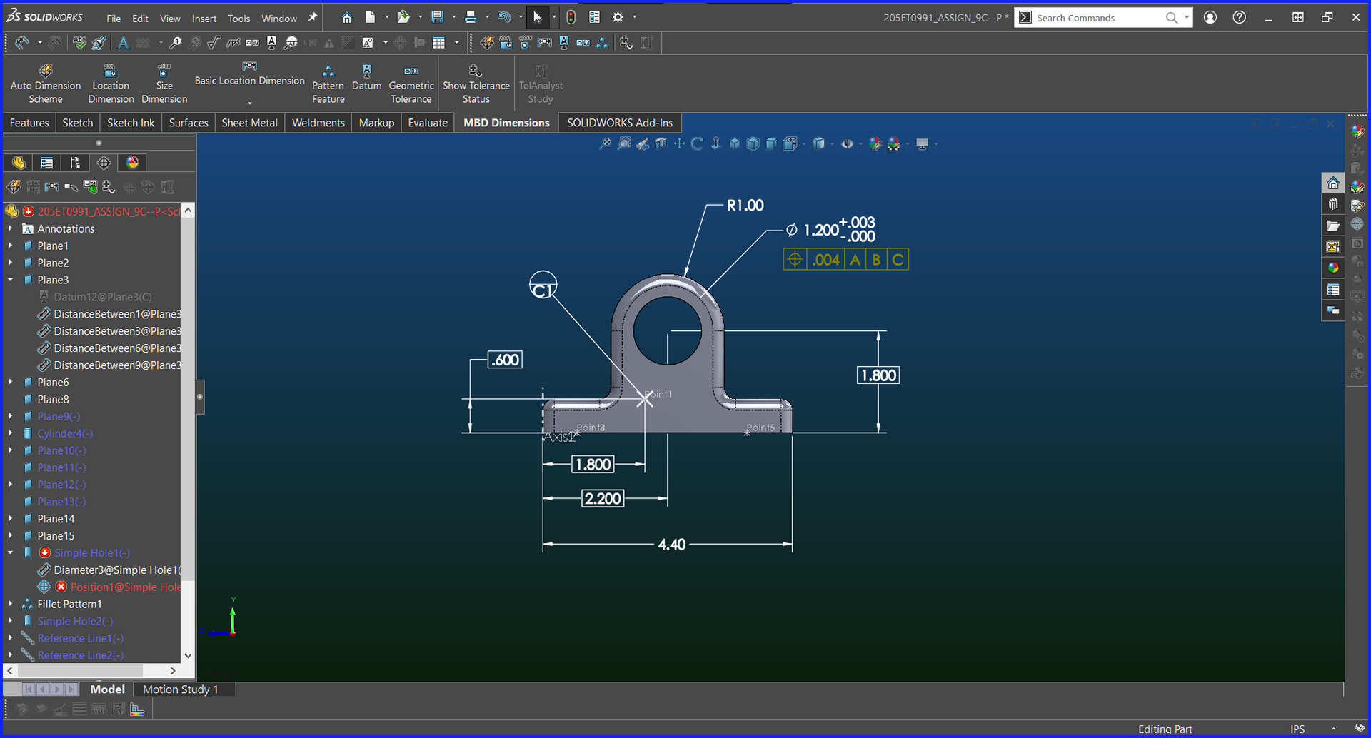 Model Based Definition w/ GD&T - Right View - Solidworks