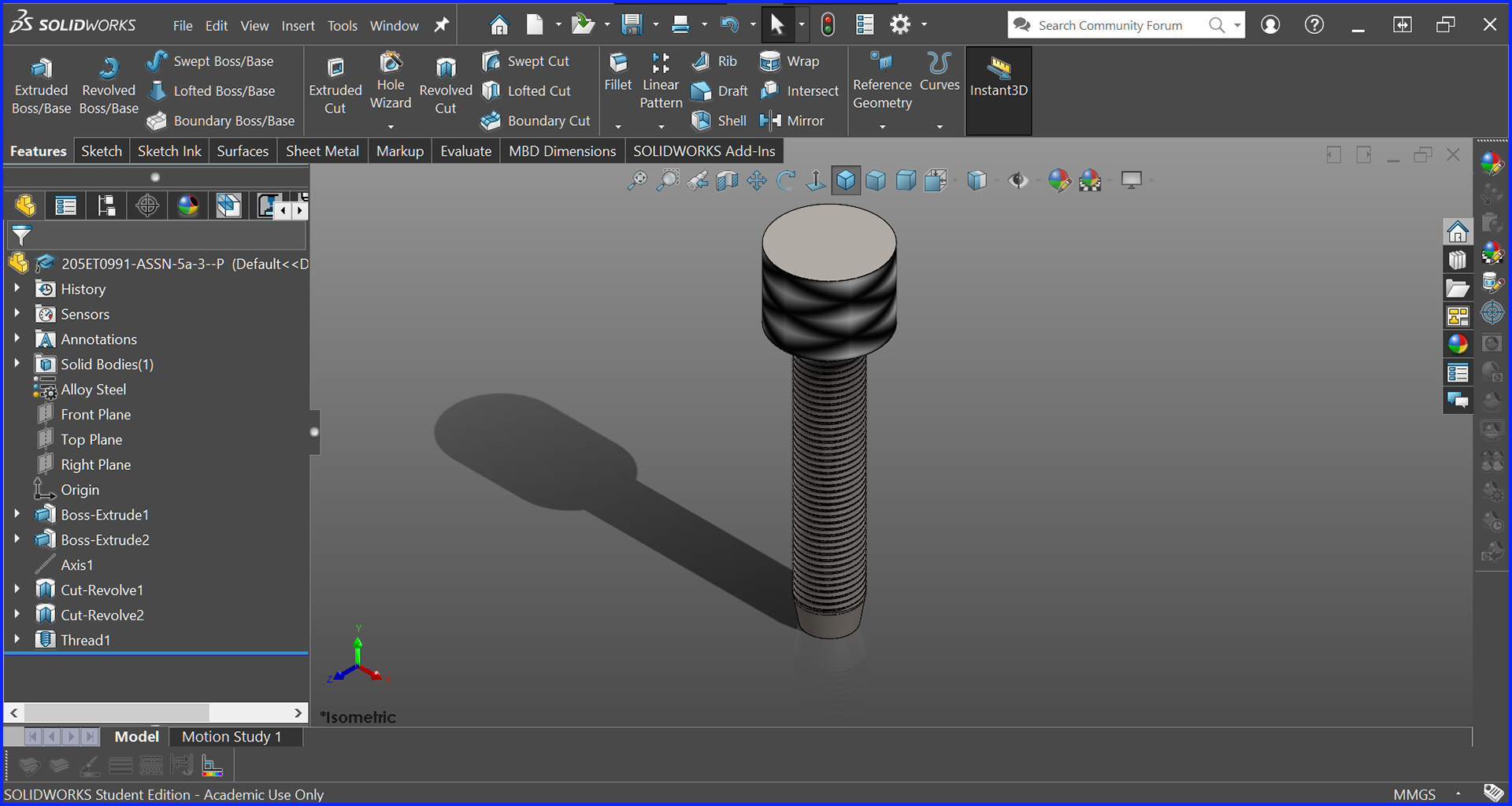 Main Screw with Knurling and Threads