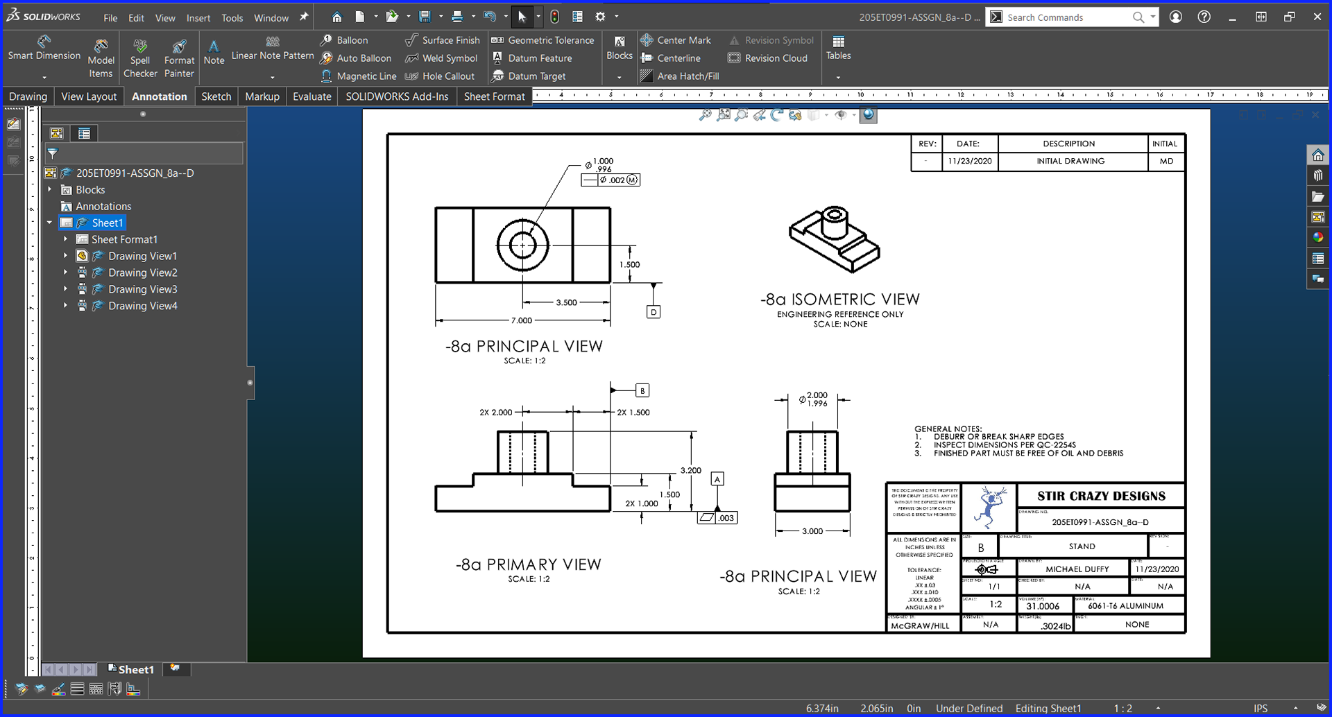 Manufacturing Part - Drawing w/ GD&T - CATIA 3D Exp