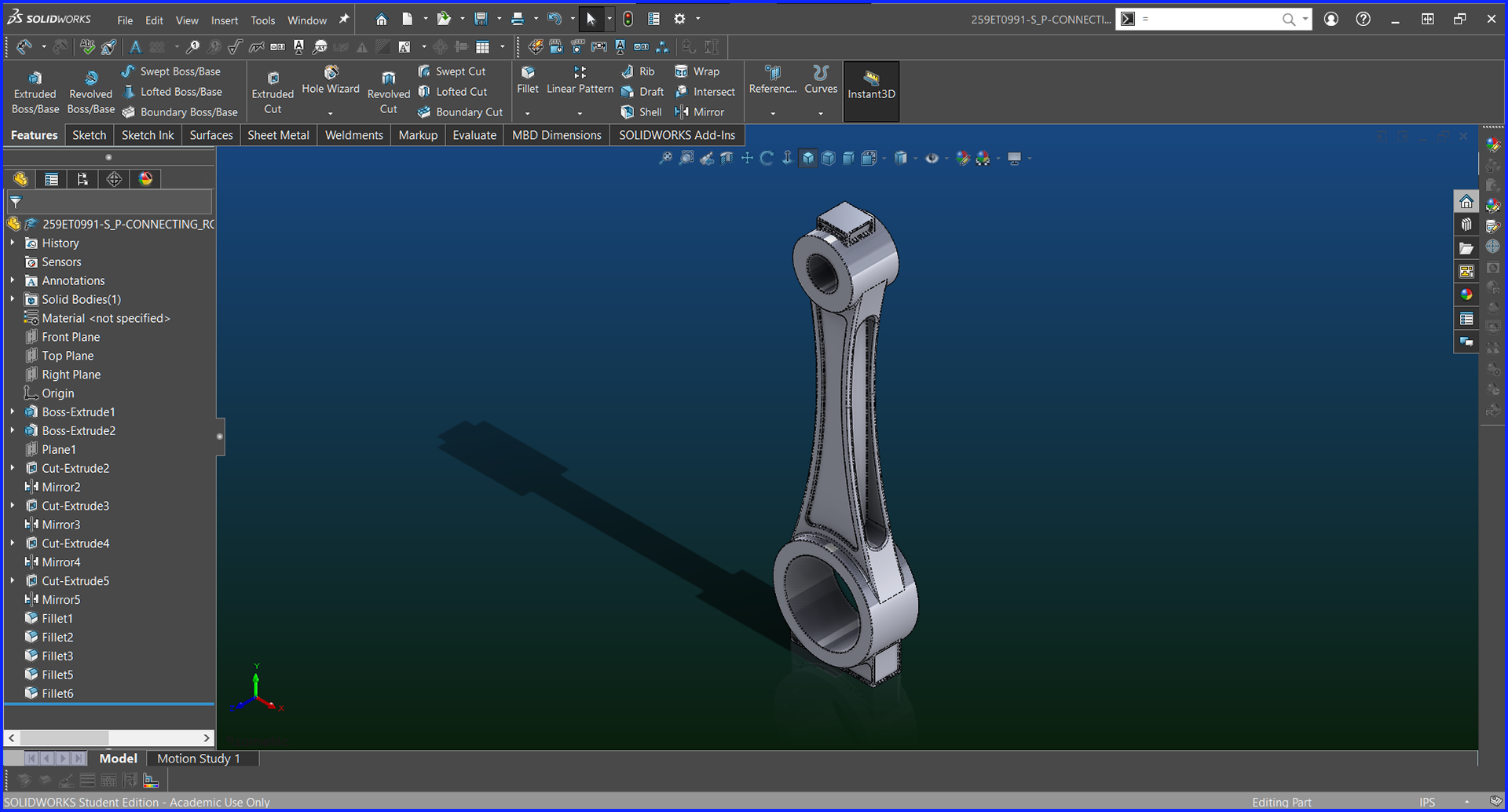 Connecting Rod with complex shape and multiple complex pockets