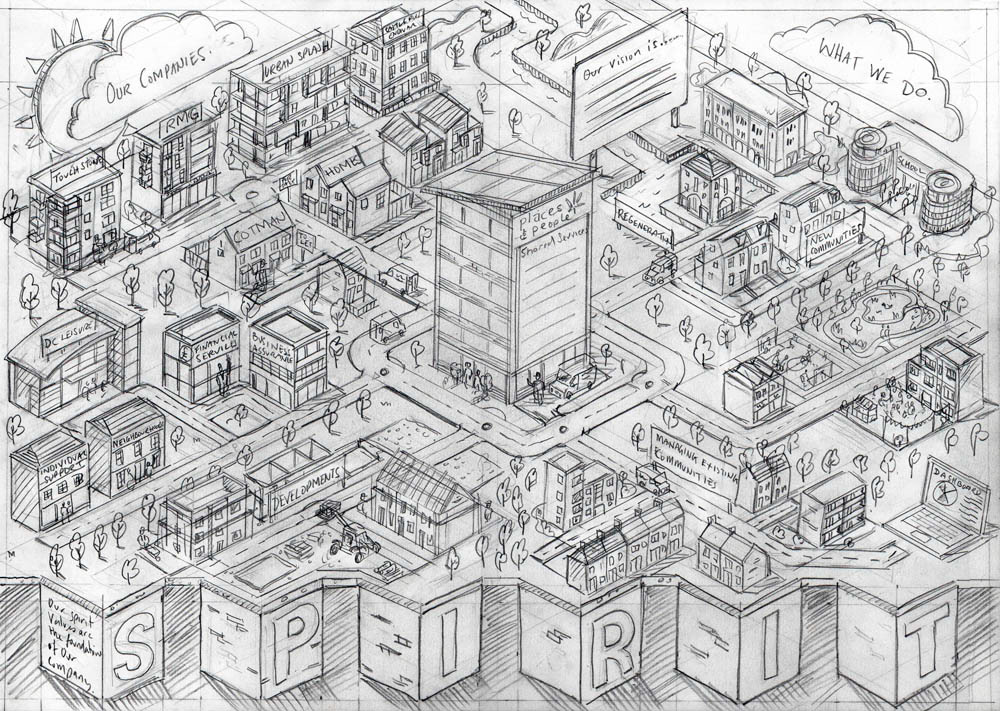 Pencil sketch for an original hand drawn map