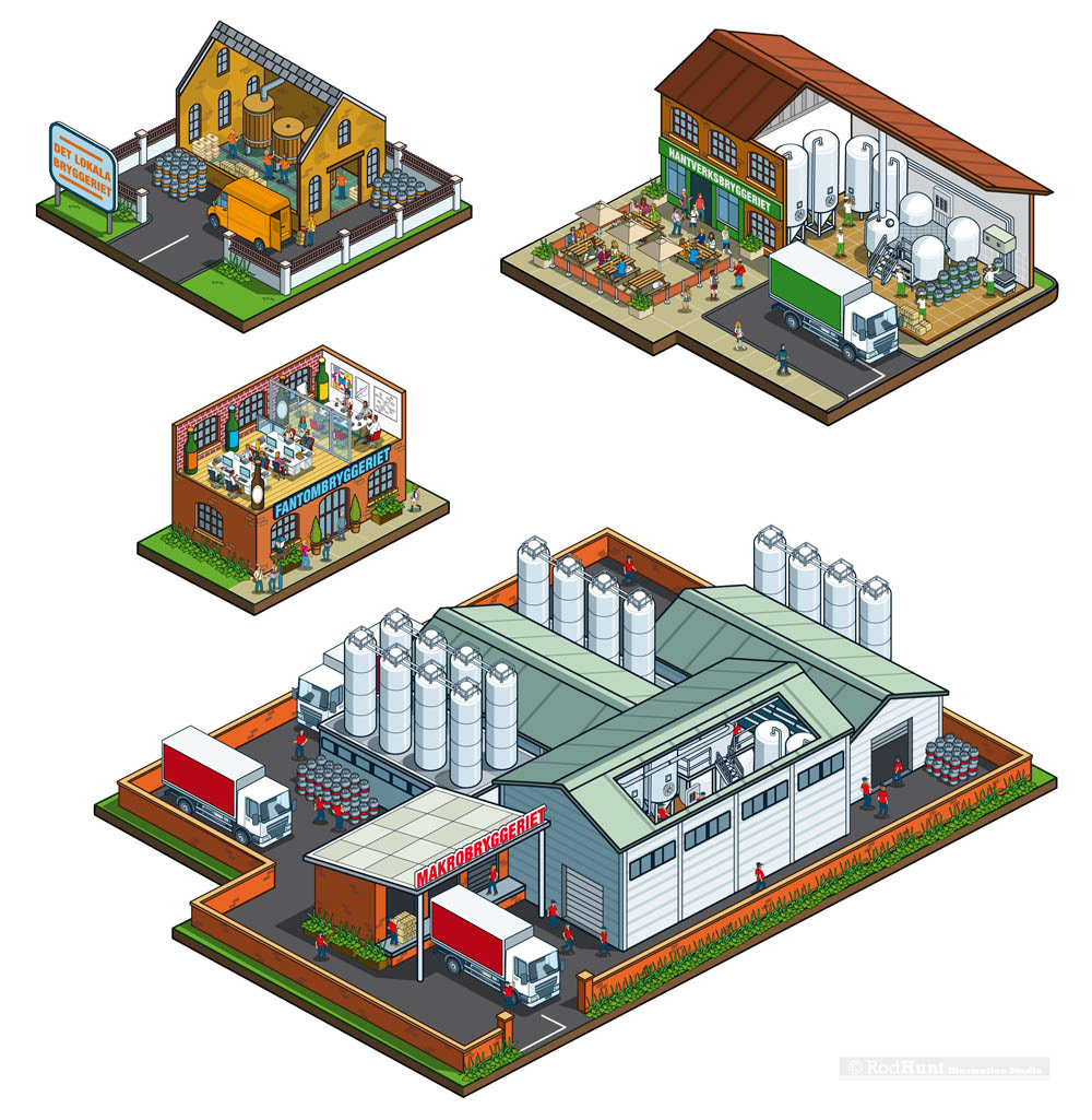 Architecture and buildings illustrations of breweries