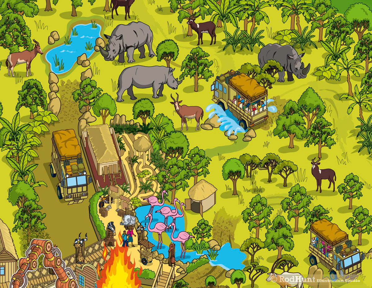 Safari Park Map Illustration - Illustrated Tourist Visitors Guide