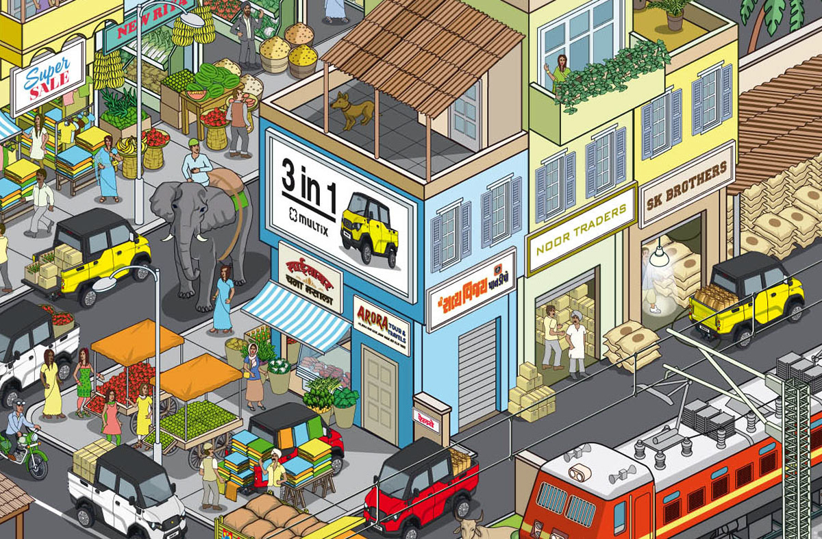 Isometric cityscape illustration of India