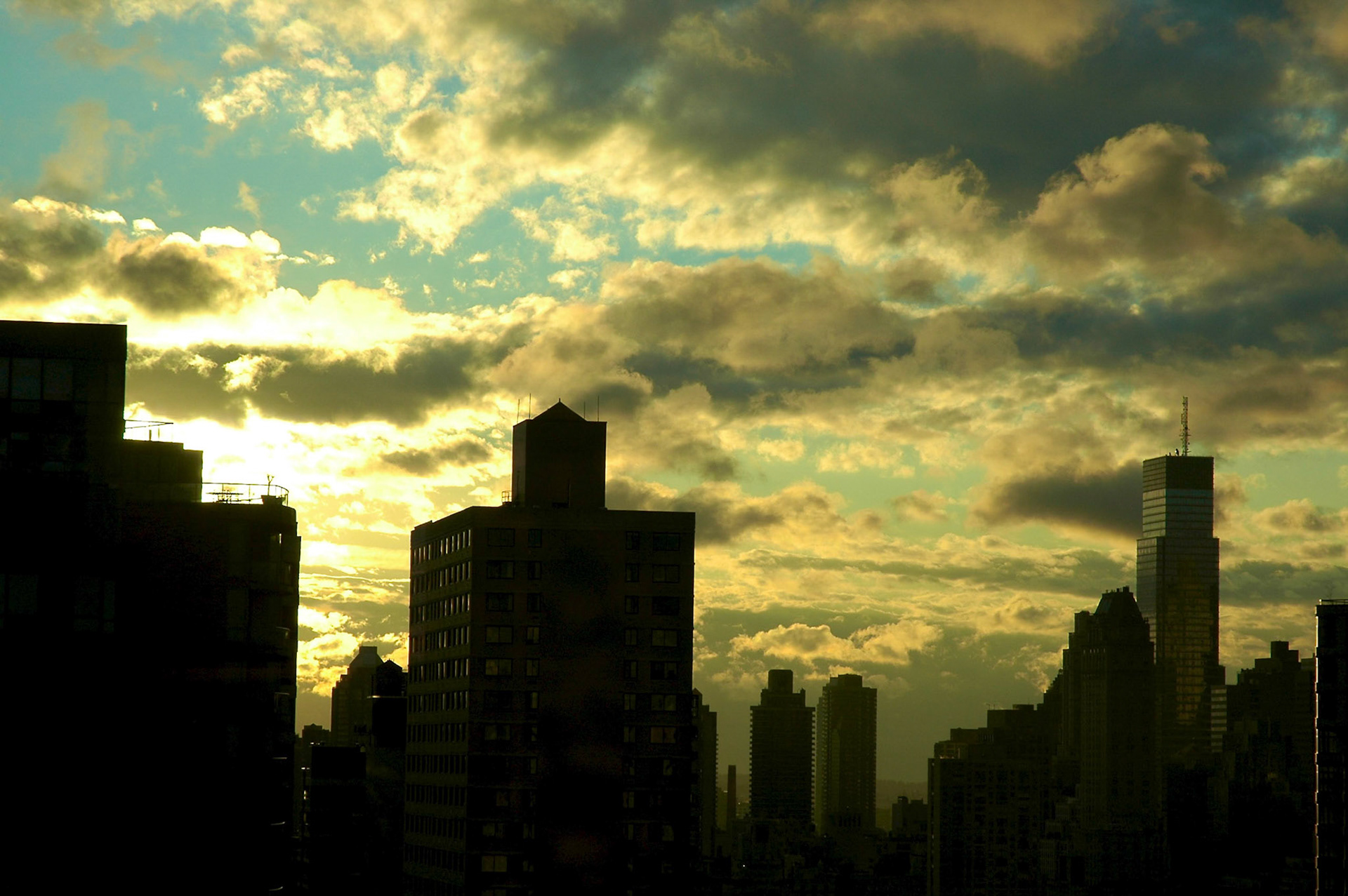 Looking east at a golden sunrise on the Upper West Side of Manhattan