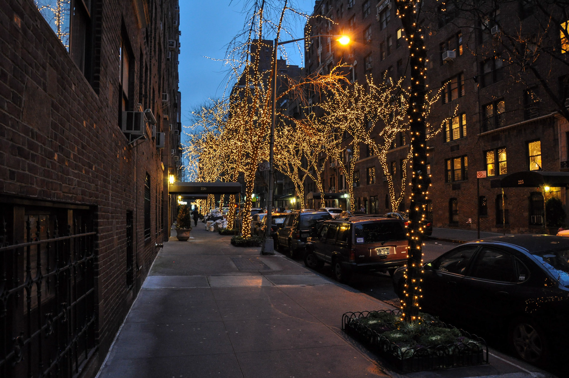 New York City streets at Christmastime.  This is Manhattan's 73rd Street between 2nd and 3rd.