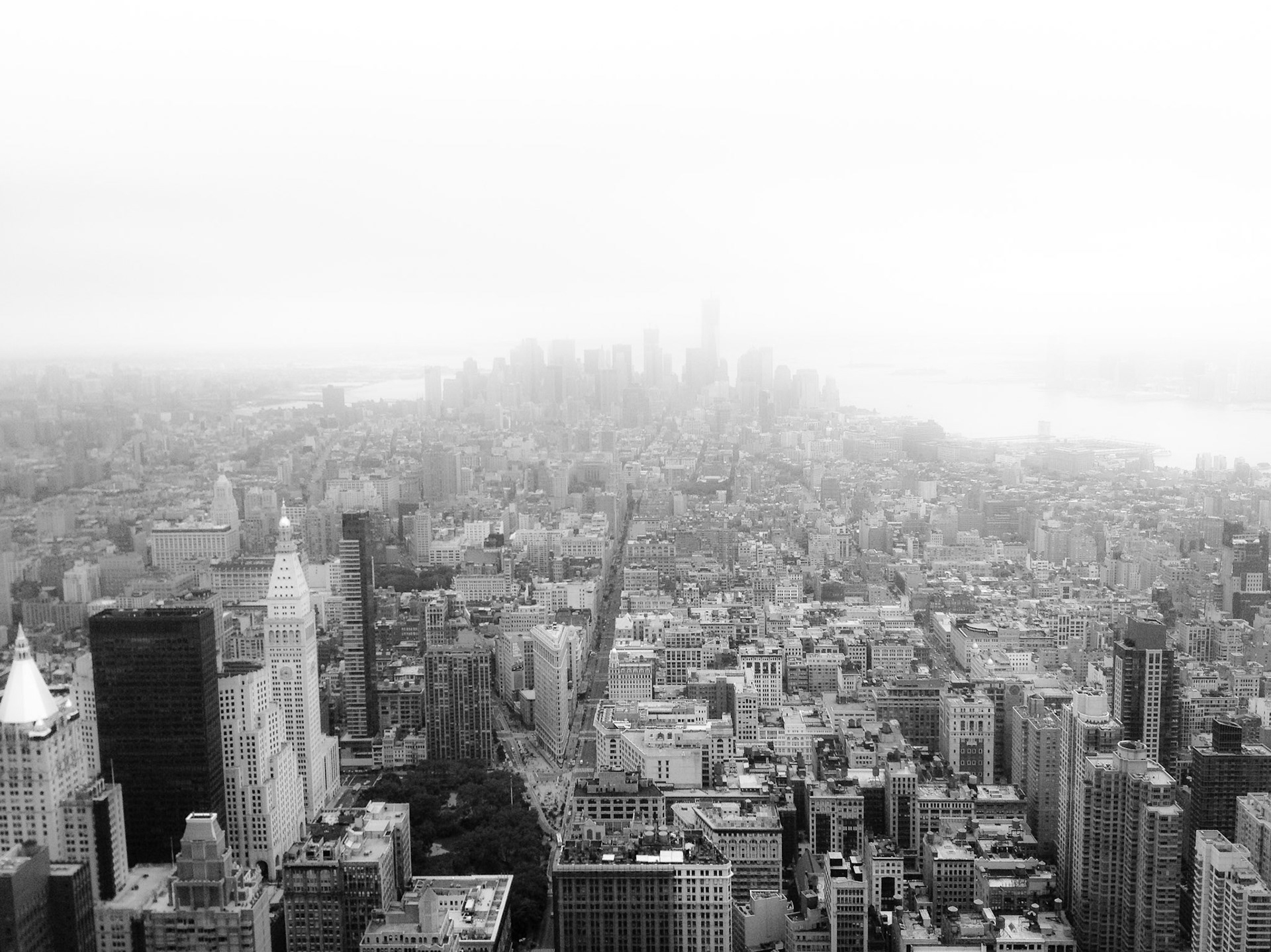 Visibility was low when I visited the Empire State Building.  Lower Manhattan skyline is barely visible in the distance.