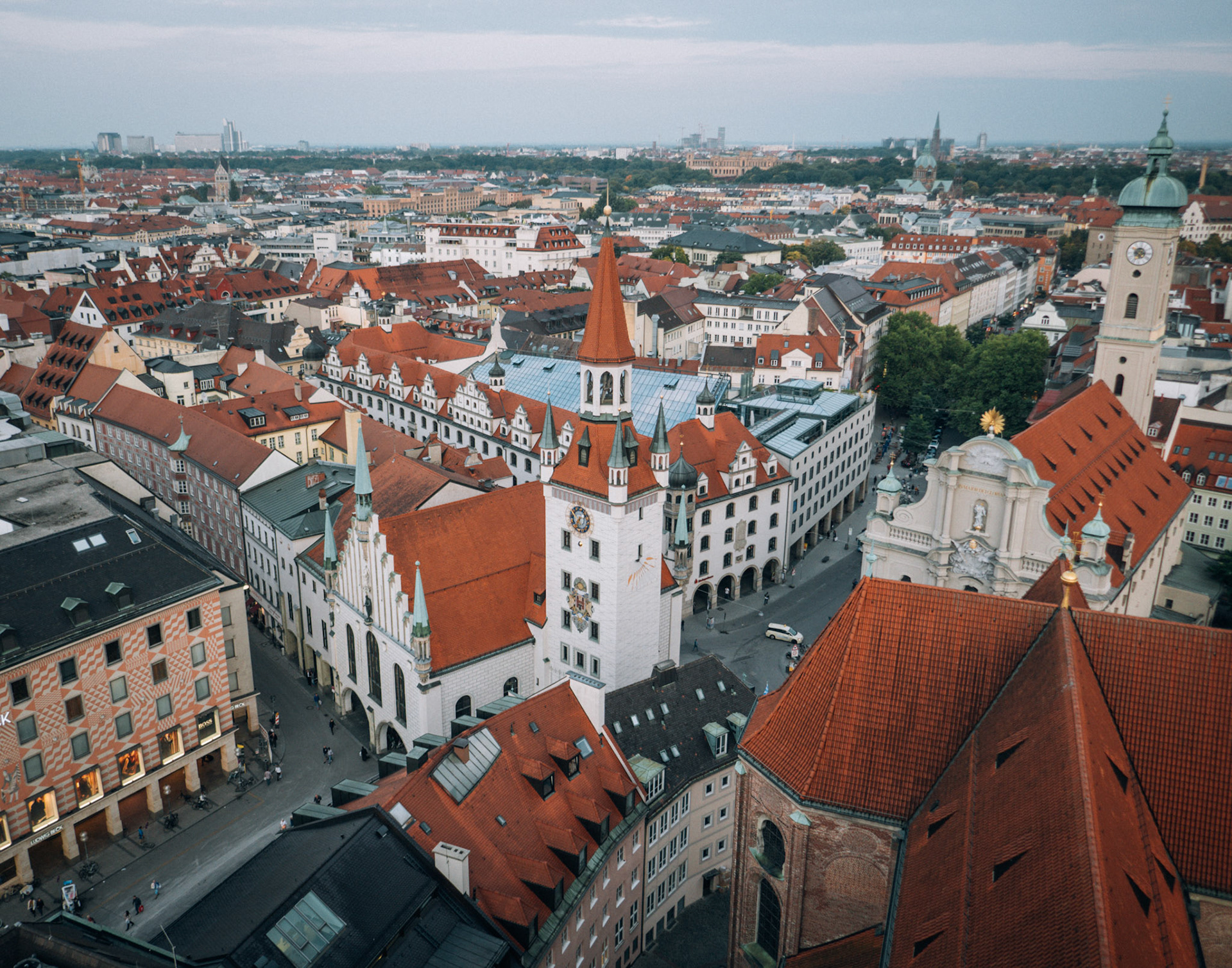 Munich roofops and the Old Town Hall