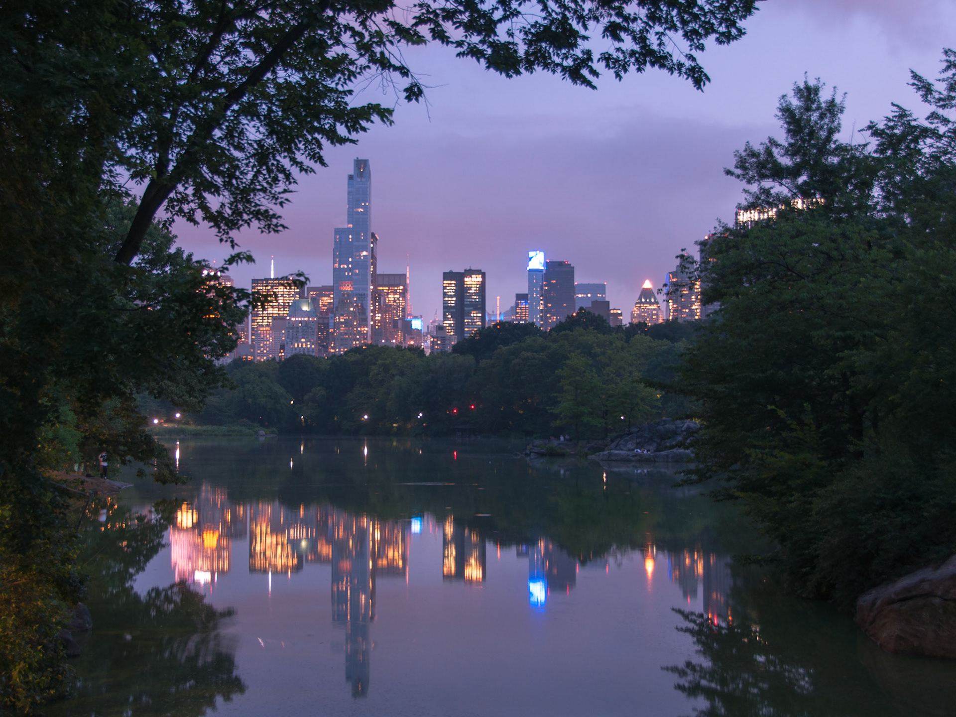 Skyline reflections in The Lake at Central Park.